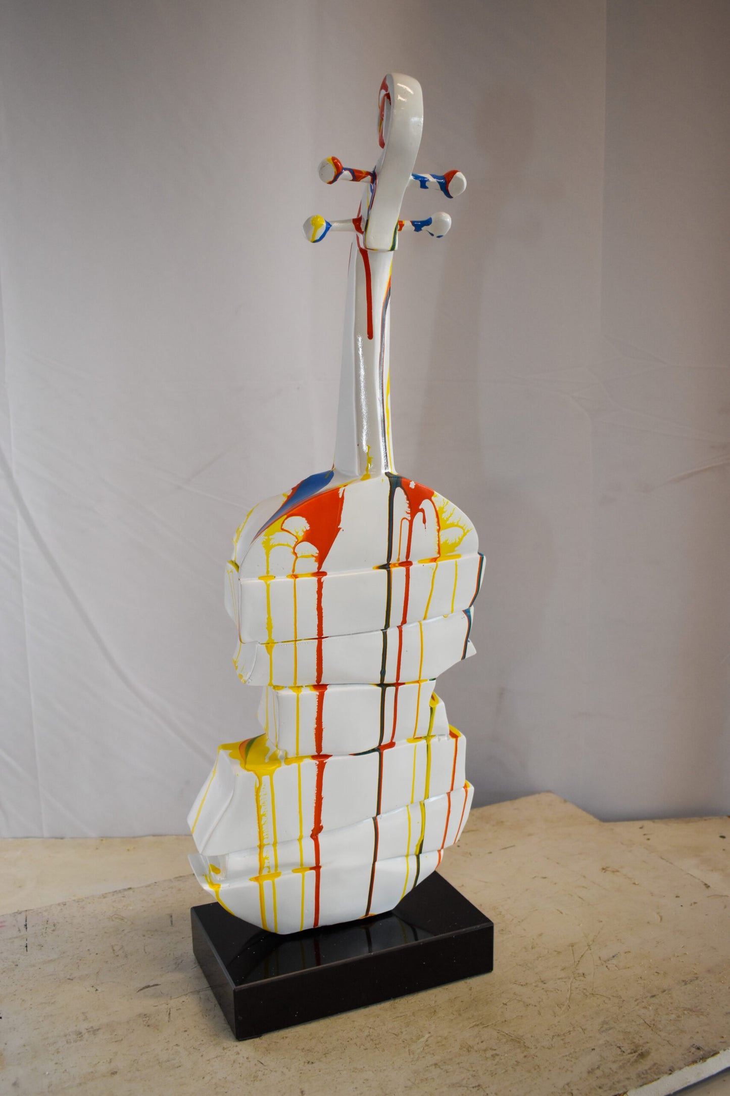 Artistic Graffiti Colored Cello on Black Base Resin Statue 10" x 12" x 30"H