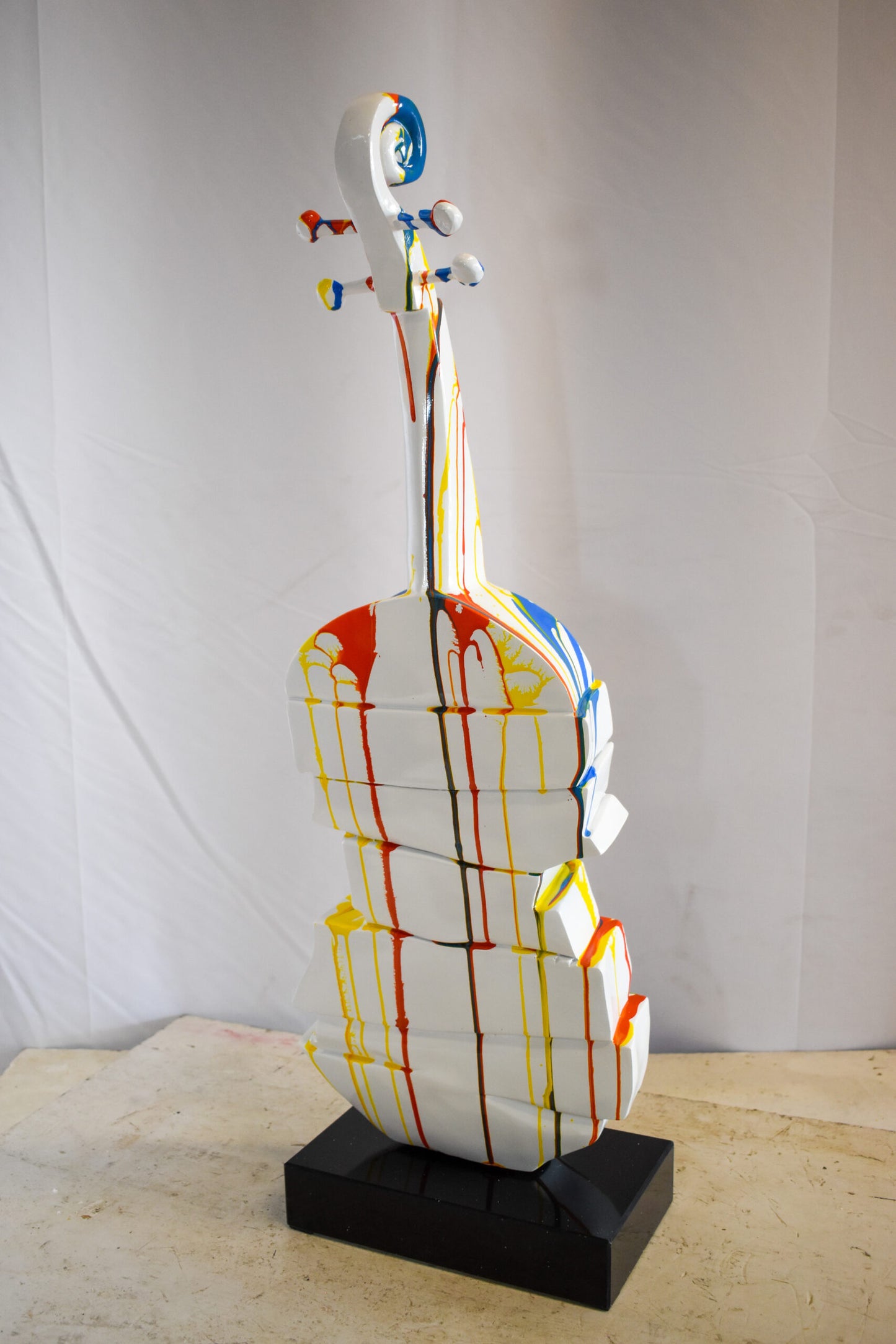 Artistic Graffiti Colored Cello on Black Base Resin Statue 10" x 12" x 30"H