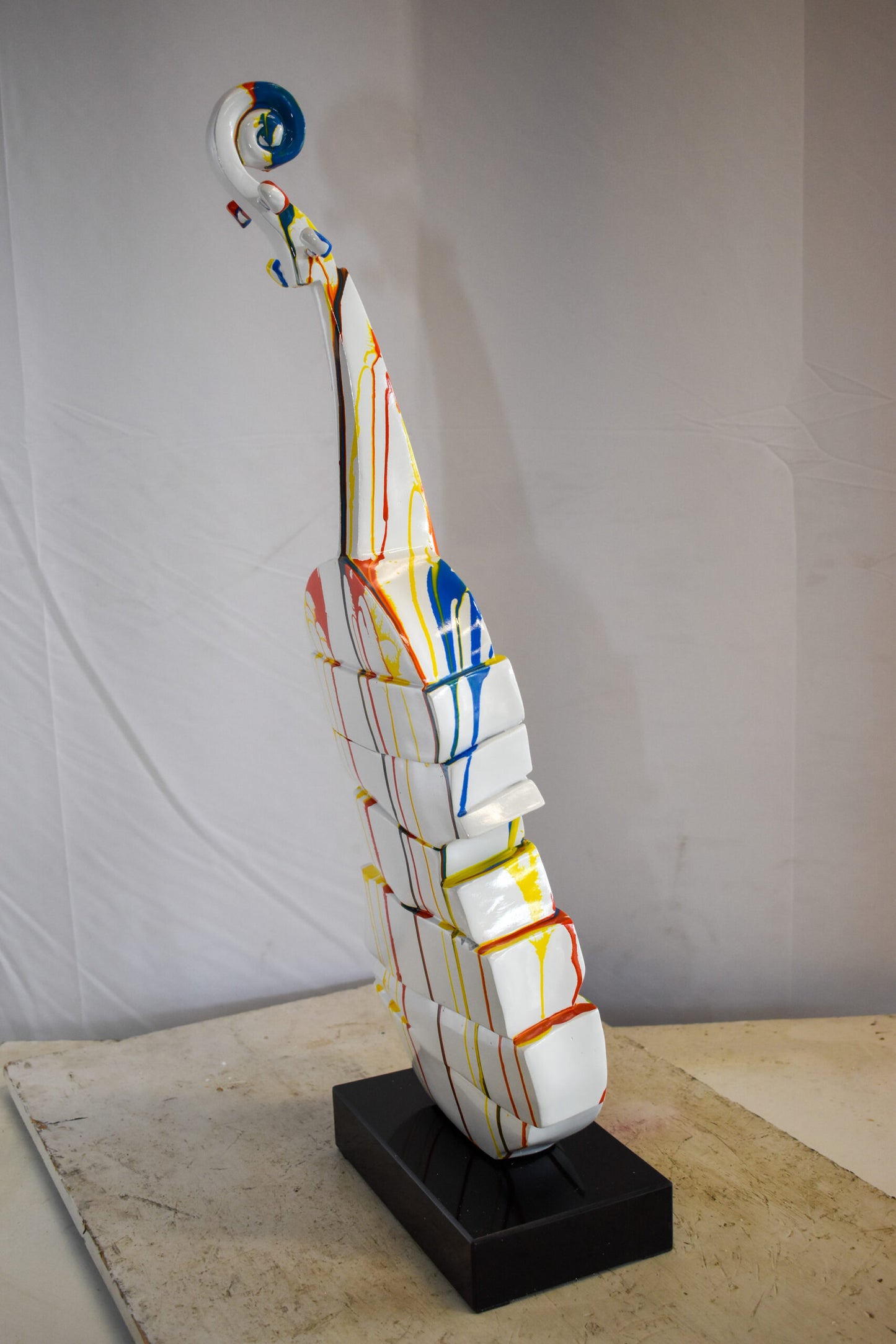 Artistic Graffiti Colored Cello on Black Base Resin Statue 10" x 12" x 30"H