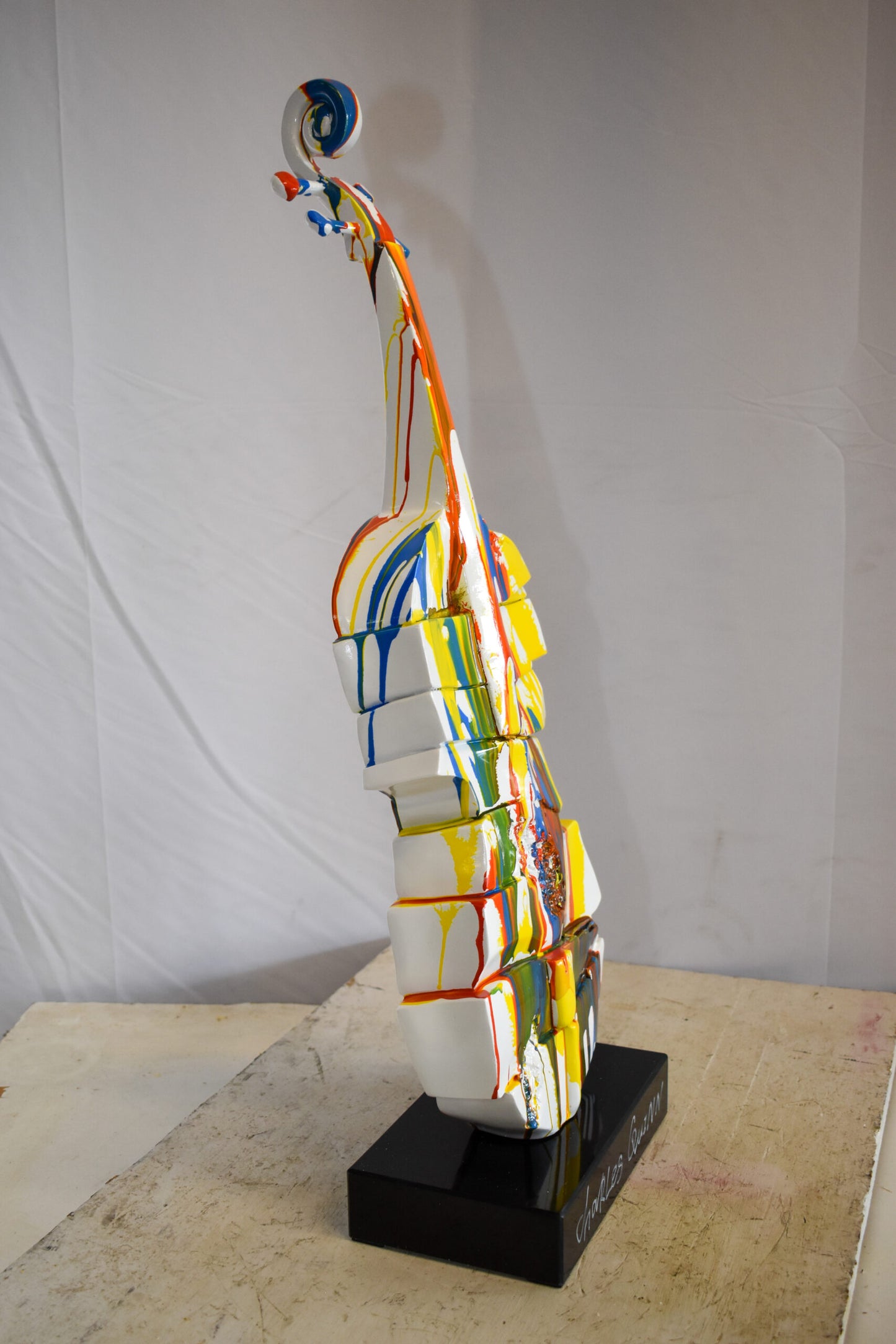 Artistic Graffiti Colored Cello on Black Base Resin Statue 10" x 12" x 30"H