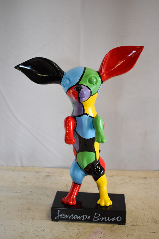 Geometric Colored Chihuahua on Hind Legs Resin Statue 13" x 8" x 18"H