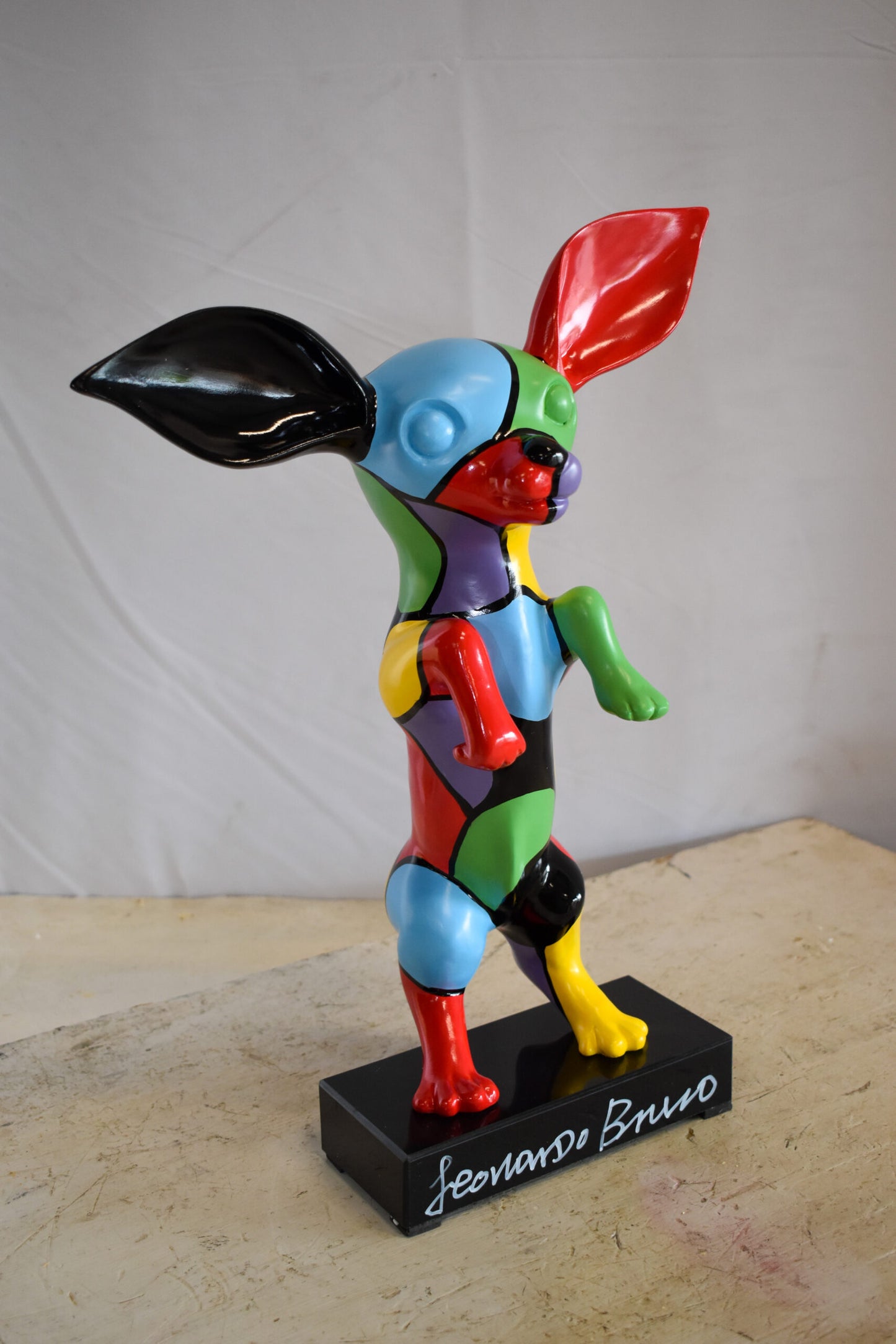 Geometric Colored Chihuahua on Hind Legs Resin Statue 13" x 8" x 18"H