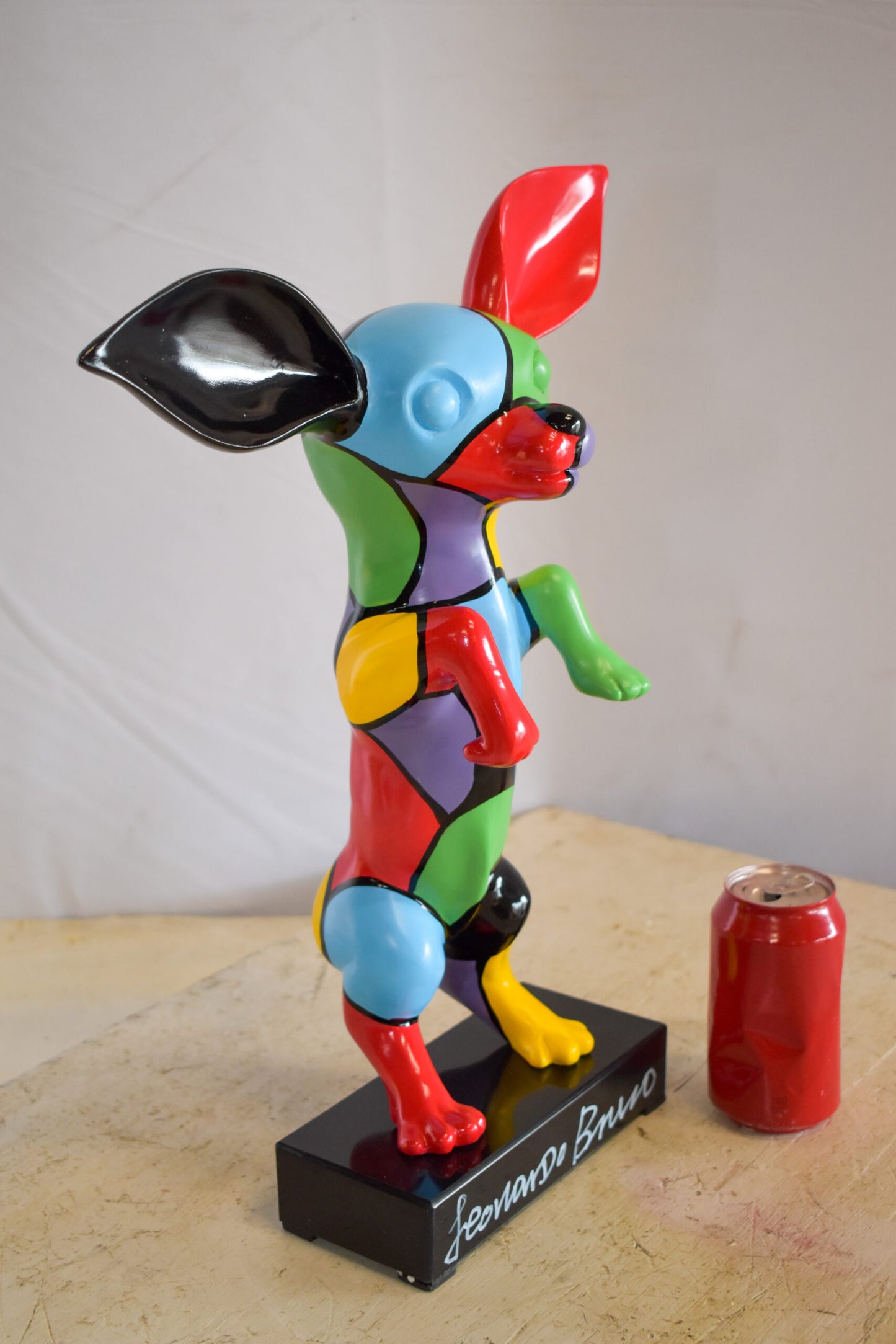 Geometric Colored Chihuahua on Hind Legs Resin Statue 13" x 8" x 18"H