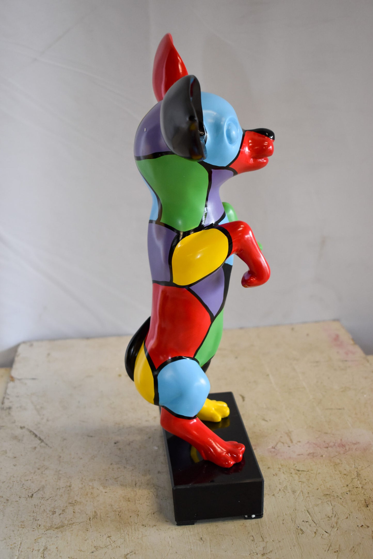 Geometric Colored Chihuahua on Hind Legs Resin Statue 13" x 8" x 18"H