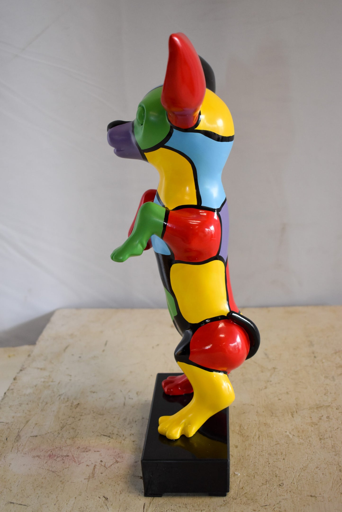 Geometric Colored Chihuahua on Hind Legs Resin Statue 13" x 8" x 18"H