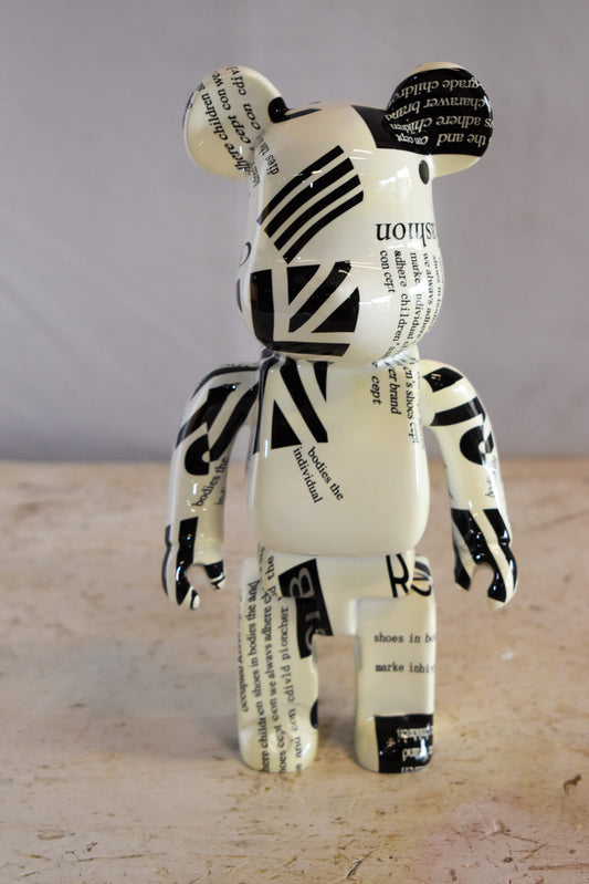 Small Bearbrick Black and White Unique Patterned Resin Statue 5" x 3" x 10"H