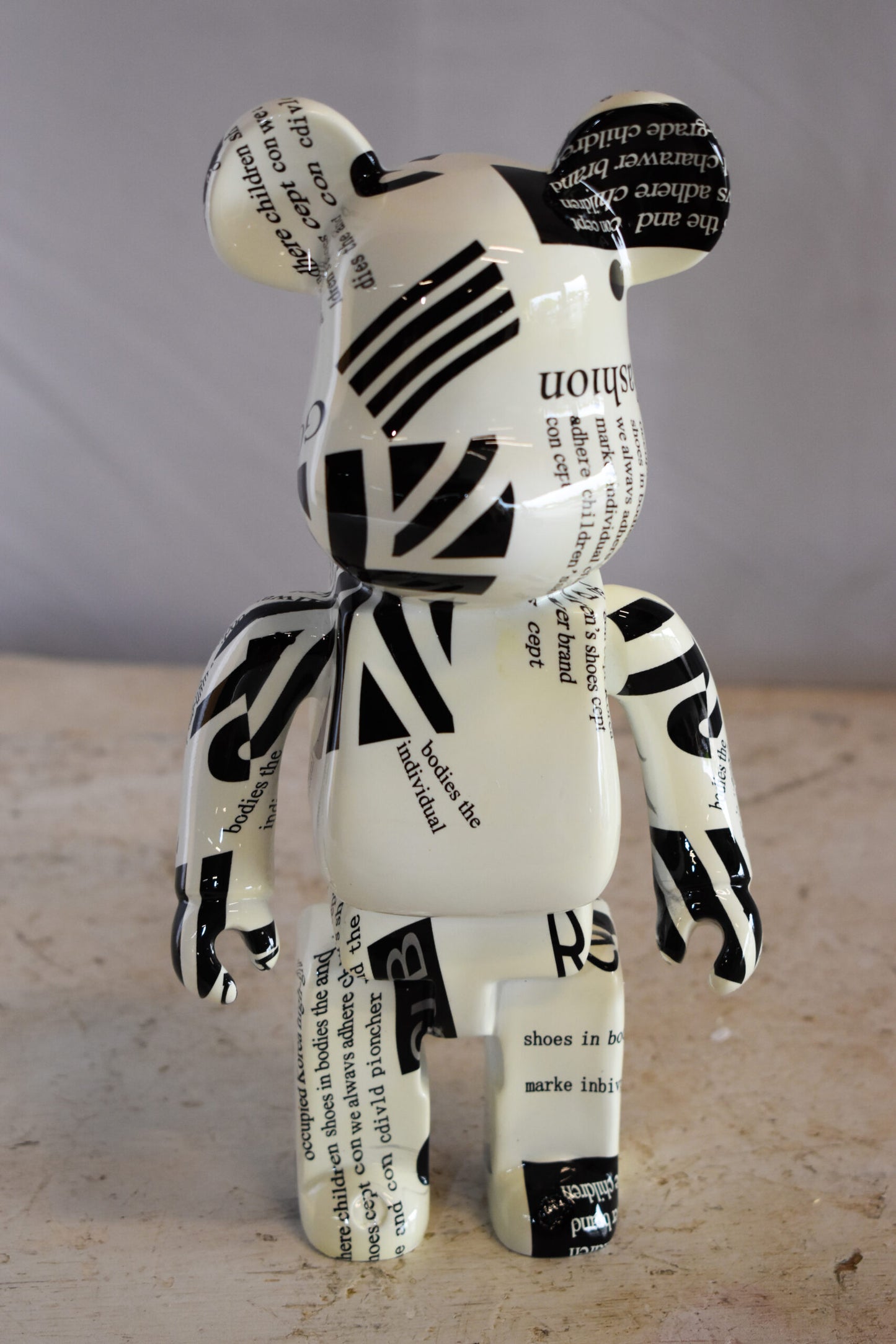 Small Bearbrick Black and White Unique Patterned Resin Statue 5" x 3" x 10"H