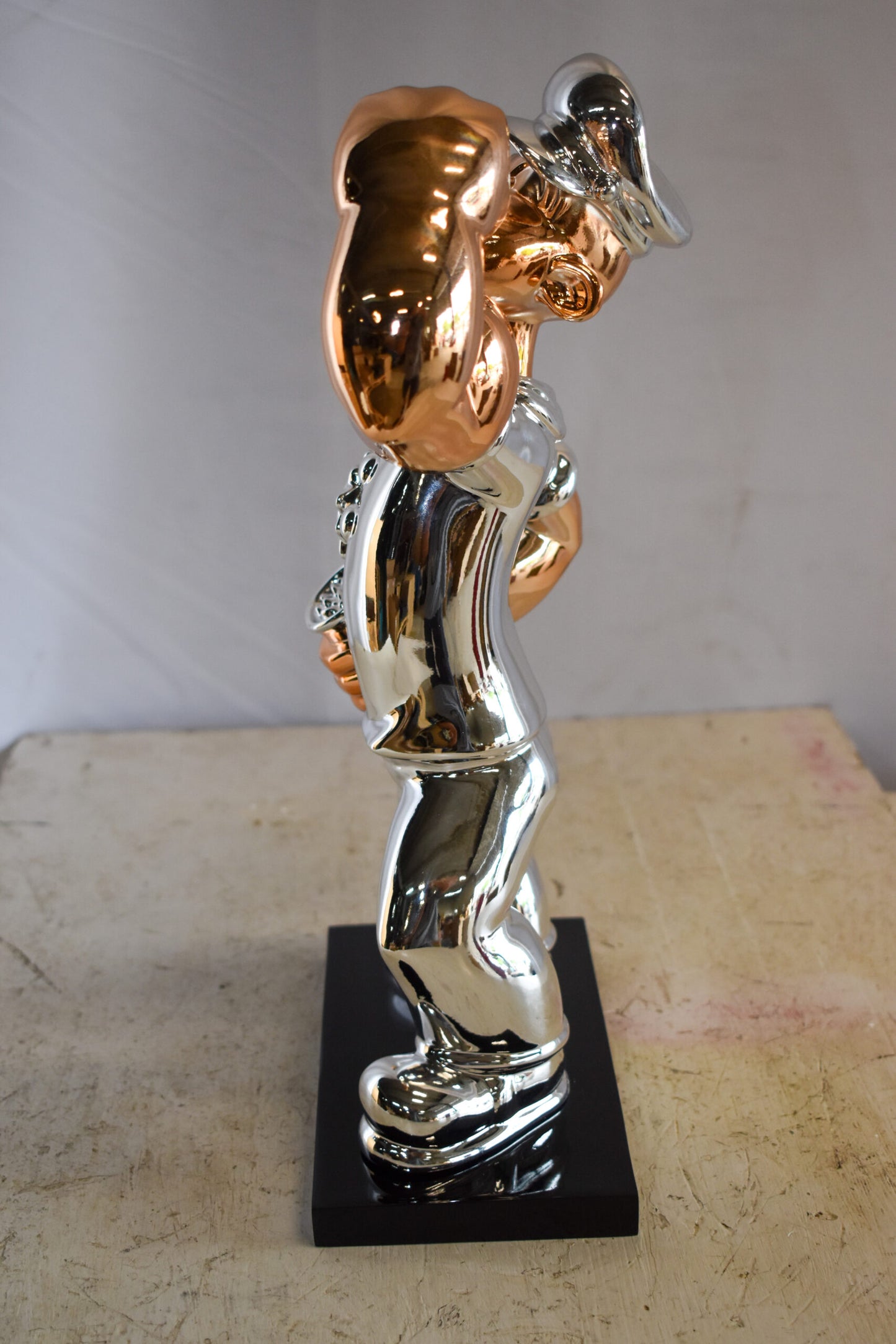 Small Silver Chrome Popeye On Black Base Resin Statue 12" x 5" x 16"H