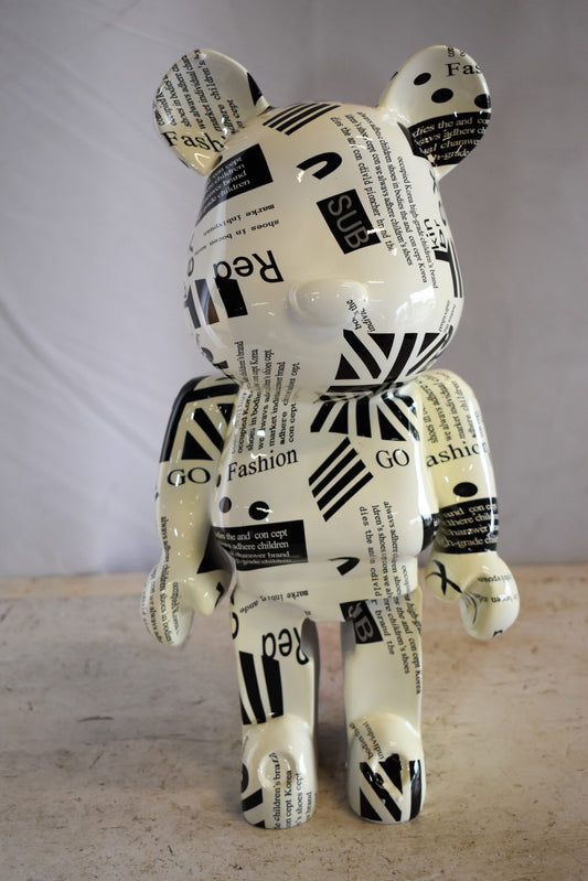 Medium Bearbrick Black and White Unique Patterned Resin Statue 9" x 8" x 17"H