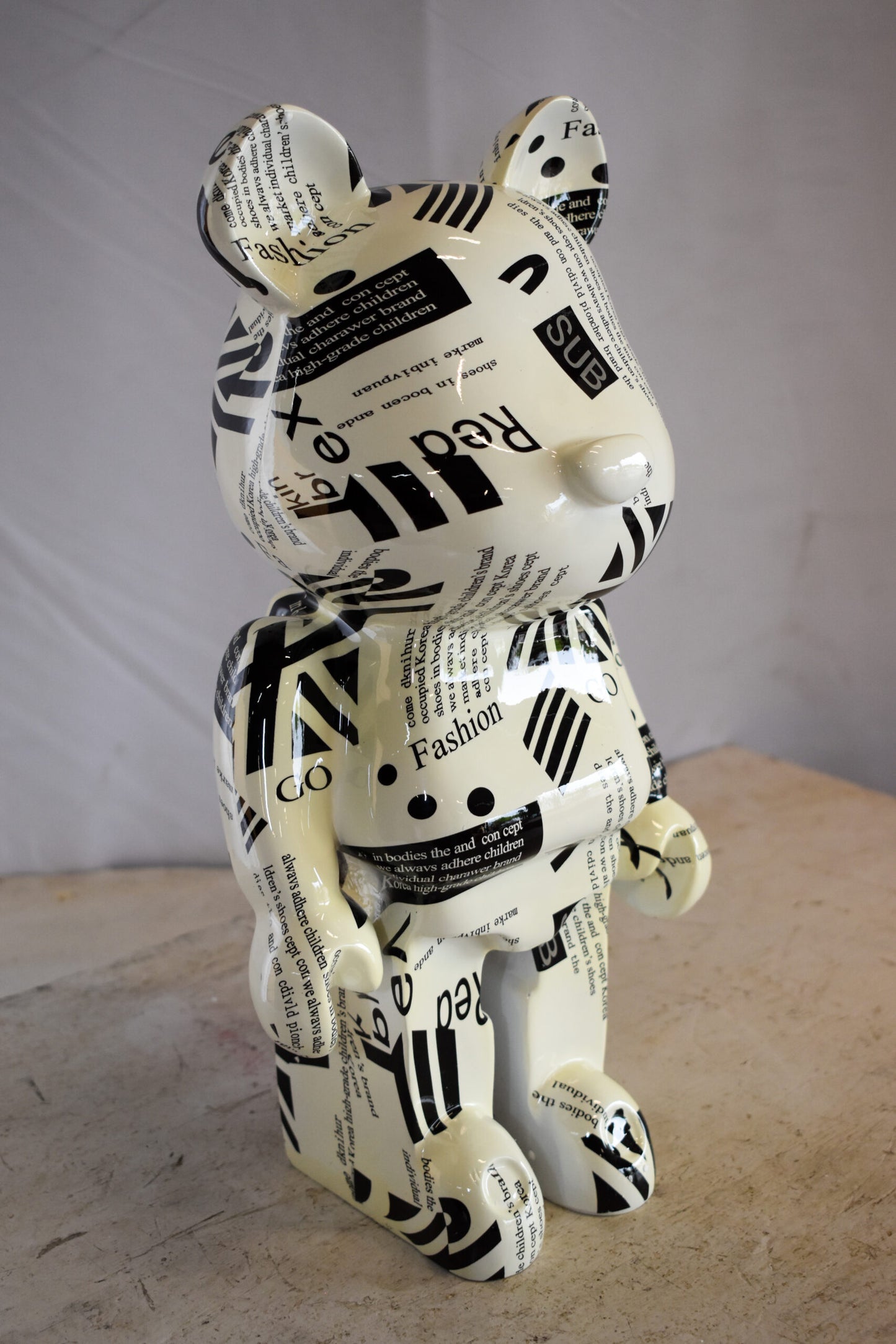 Medium Bearbrick Black and White Unique Patterned Resin Statue 9" x 8" x 17"H