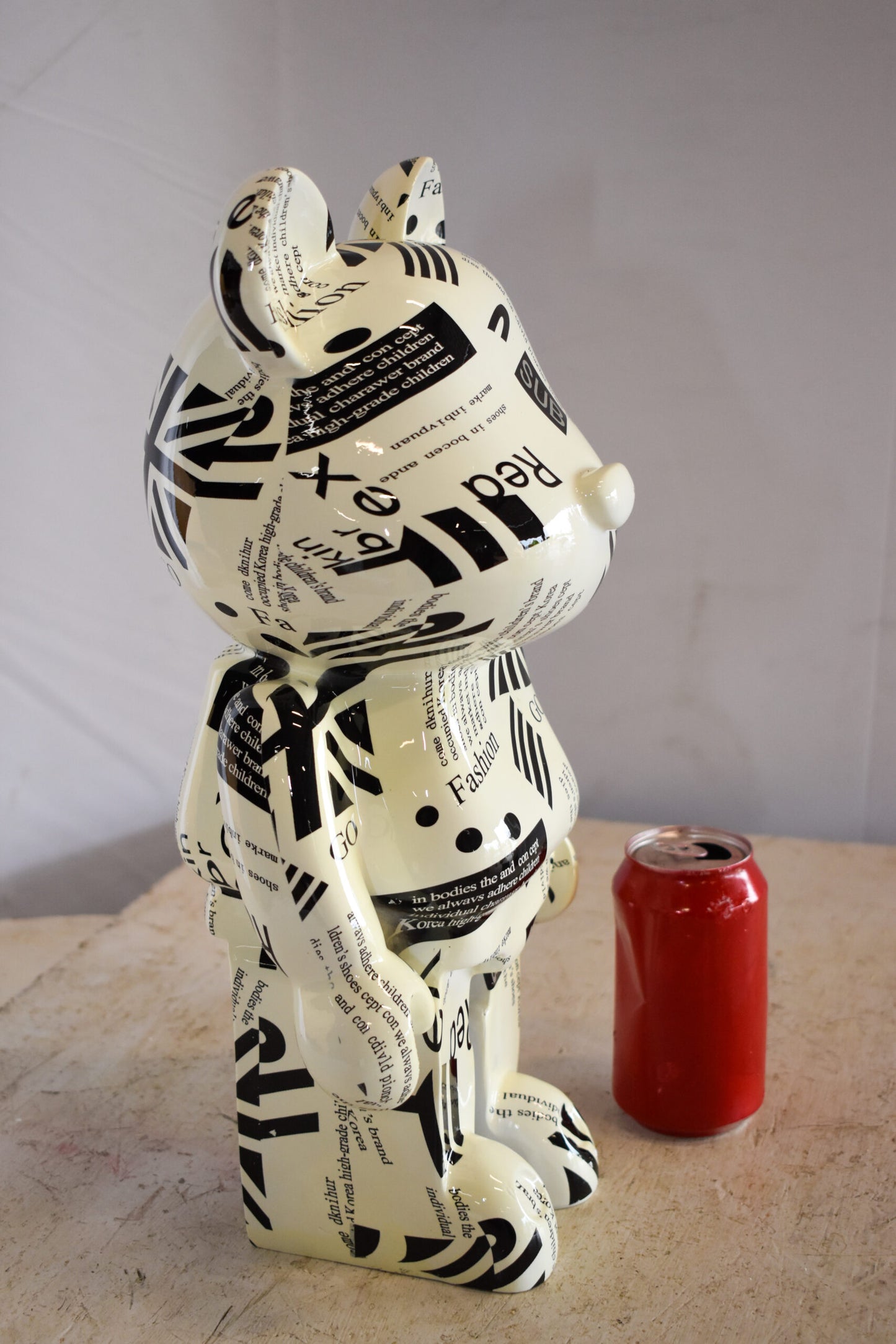 Medium Bearbrick Black and White Unique Patterned Resin Statue 9" x 8" x 17"H