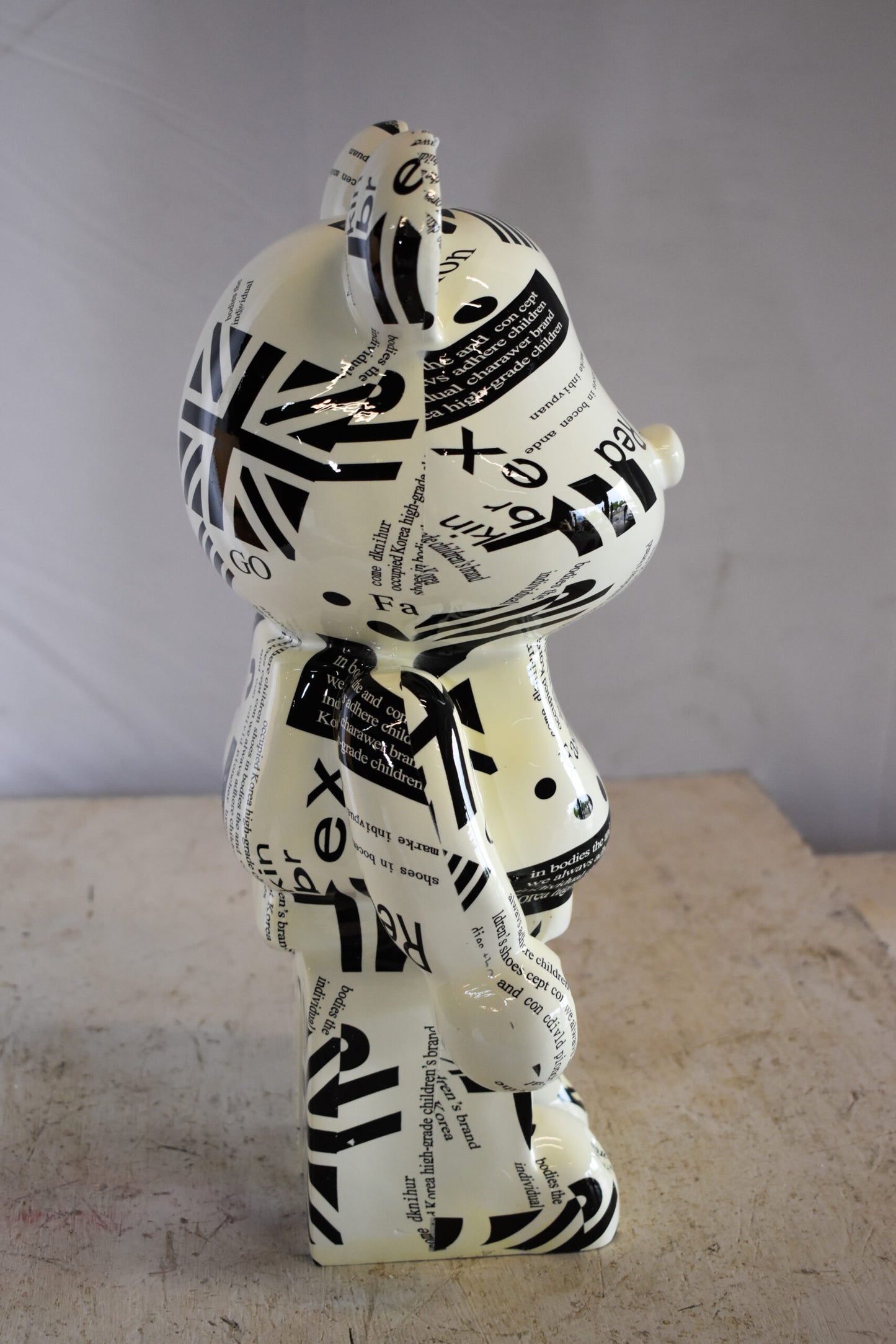 Medium Bearbrick Black and White Unique Patterned Resin Statue 9" x 8" x 17"H