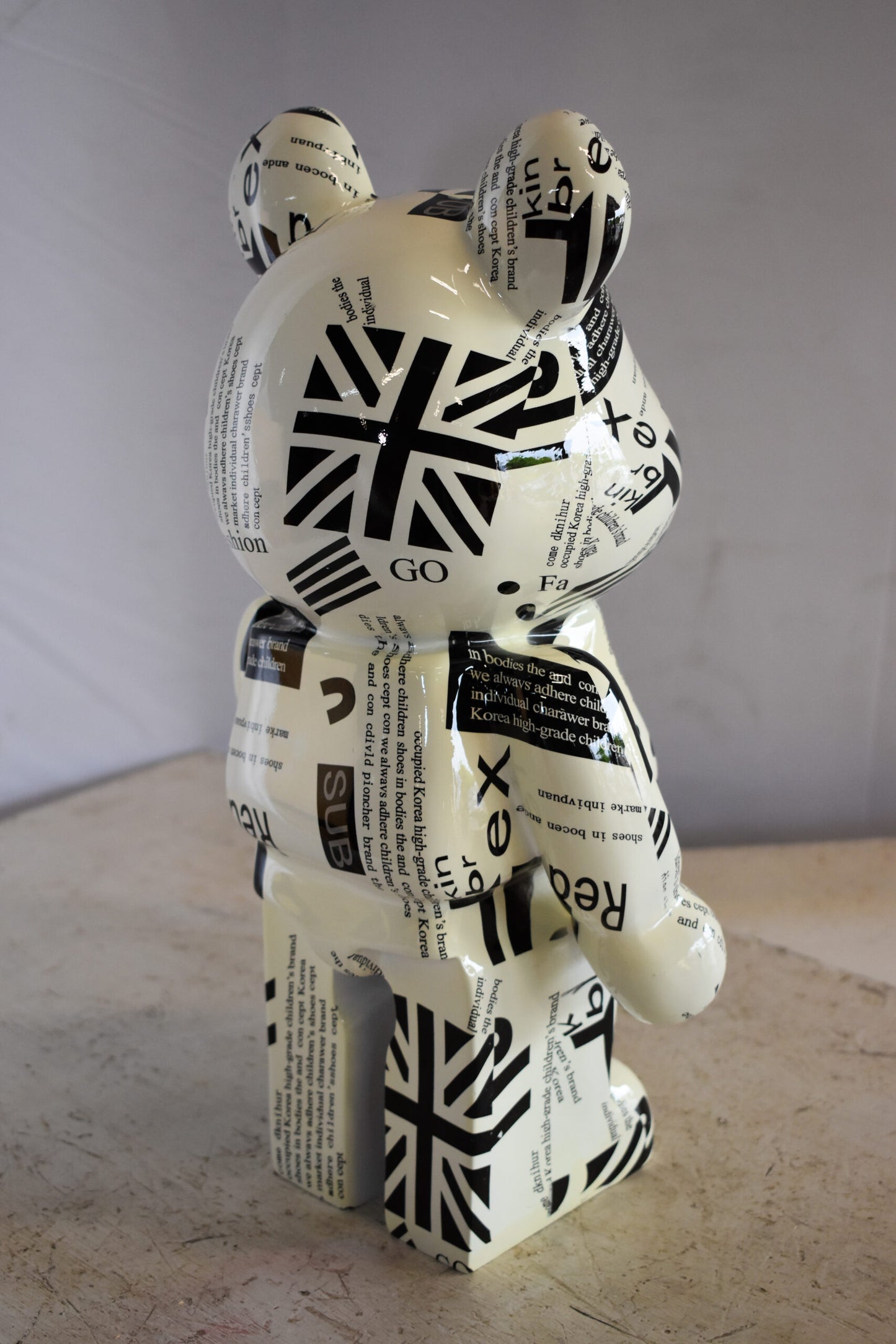 Medium Bearbrick Black and White Unique Patterned Resin Statue 9" x 8" x 17"H