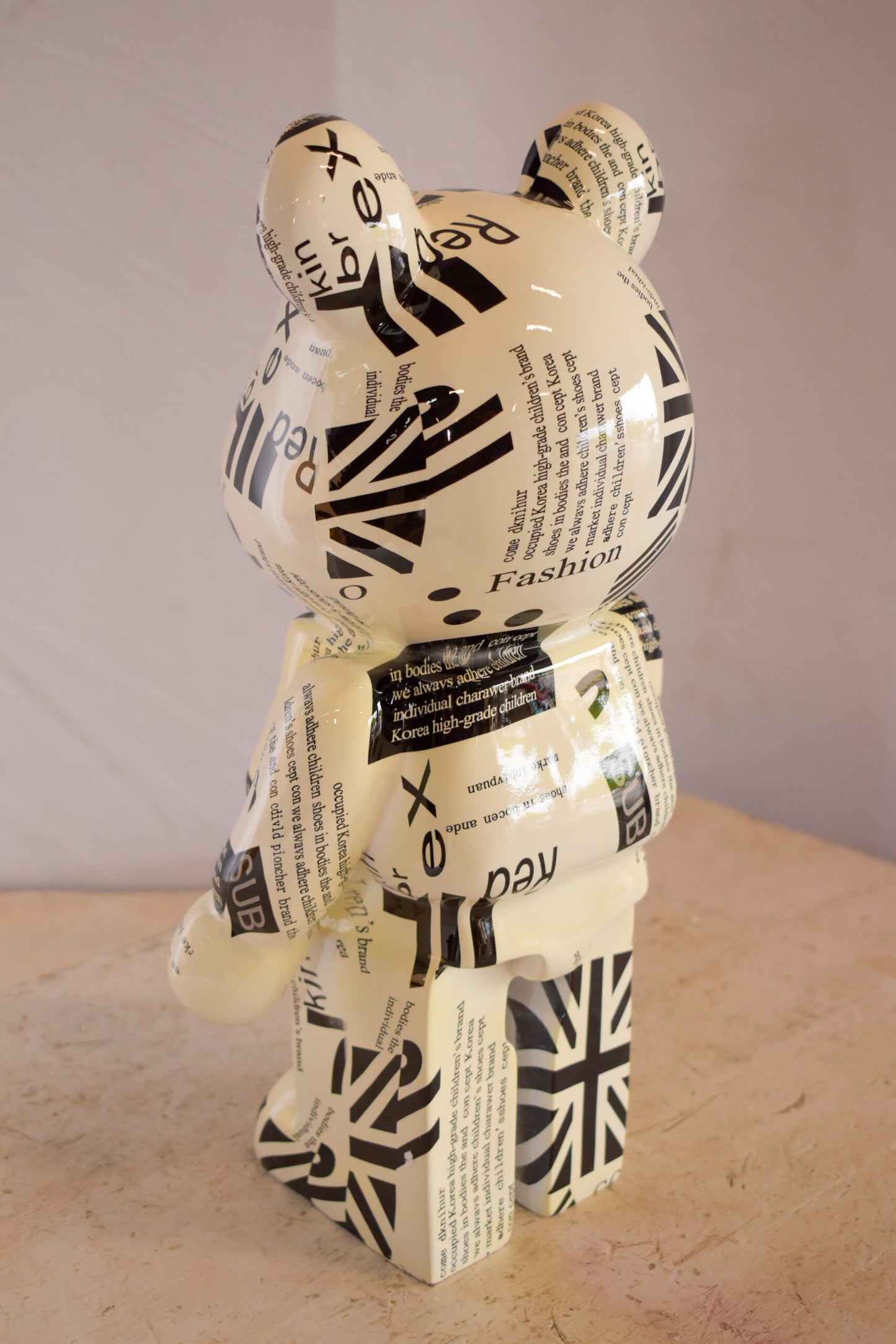 Medium Bearbrick Black and White Unique Patterned Resin Statue 9" x 8" x 17"H