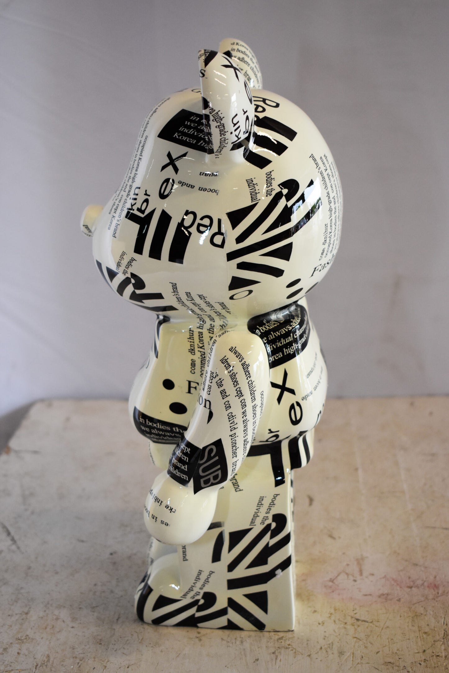 Medium Bearbrick Black and White Unique Patterned Resin Statue 9" x 8" x 17"H