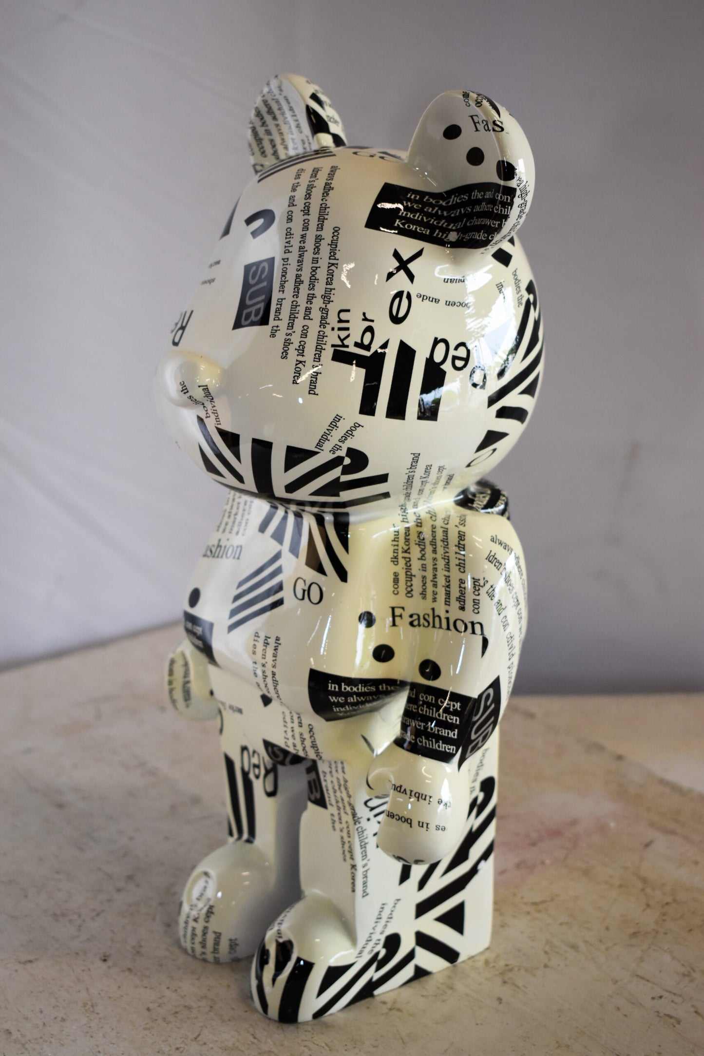 Medium Bearbrick Black and White Unique Patterned Resin Statue 9" x 8" x 17"H