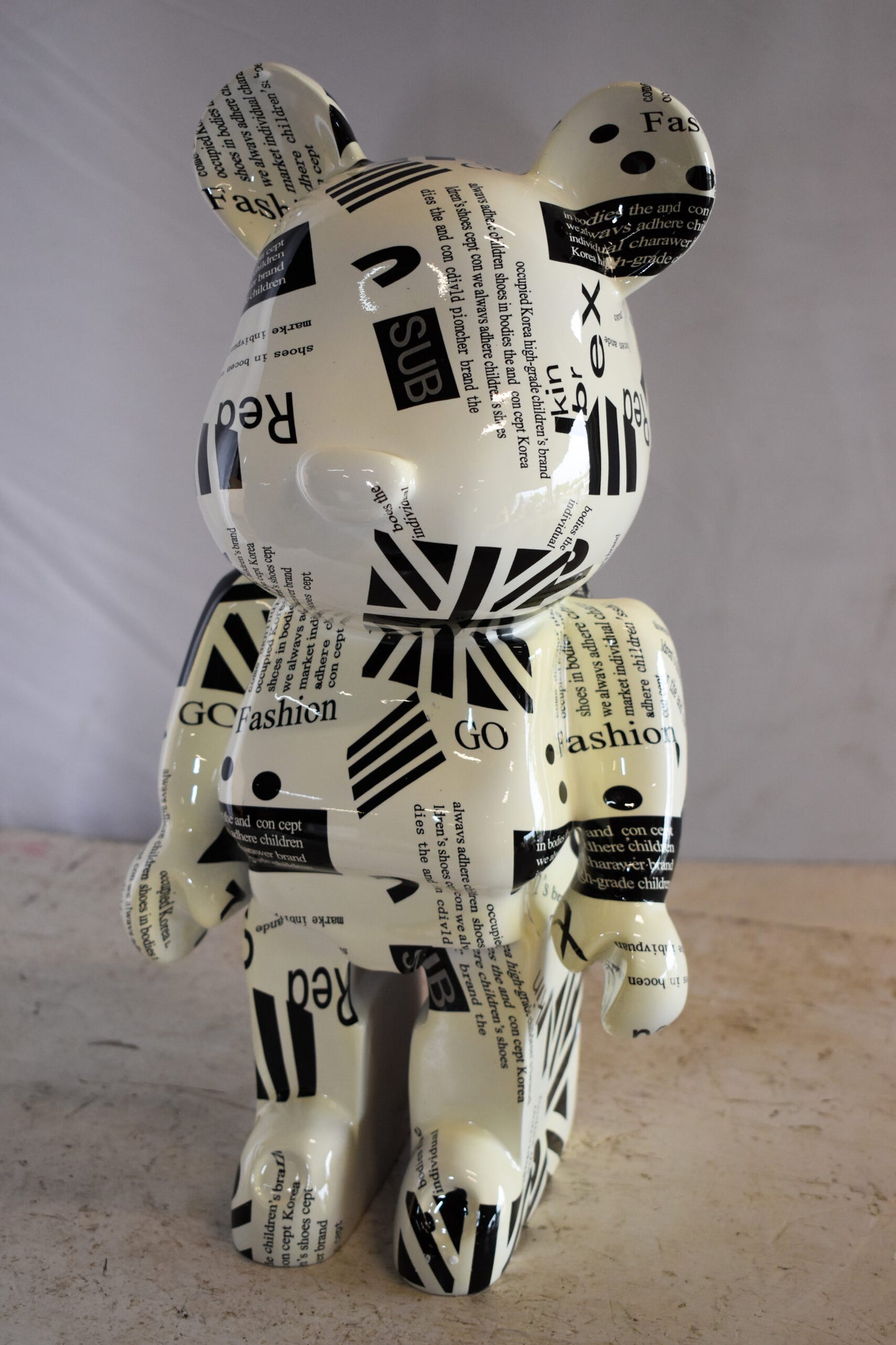Medium Bearbrick Black and White Unique Patterned Resin Statue 9" x 8" x 17"H