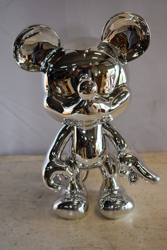 Contemporary Silver Chrome Mickey Mouse Resin Statue 12" x 9" x 16"H