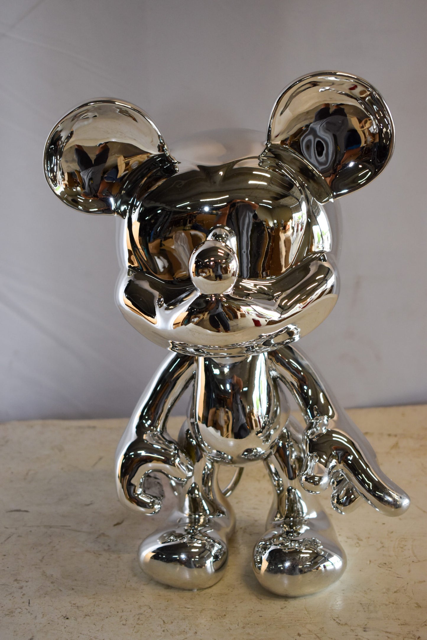 Contemporary Silver Chrome Mickey Mouse Resin Statue 12" x 9" x 16"H
