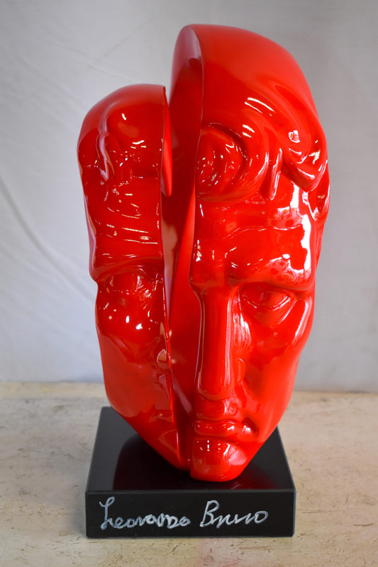 Creative Red MultiFace Statue on Base Signed by Leonardo Bruno 14" x 12" x 19"H