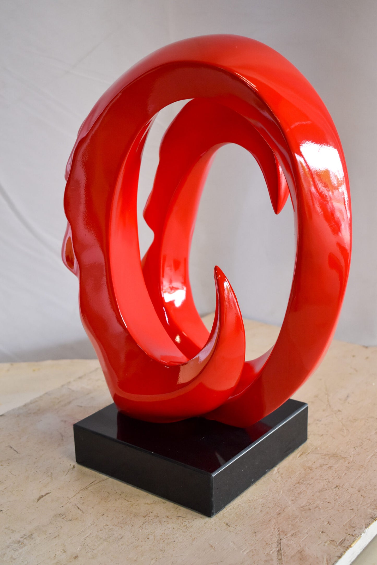 Creative Red MultiFace Statue on Base Signed by Leonardo Bruno 14" x 12" x 19"H