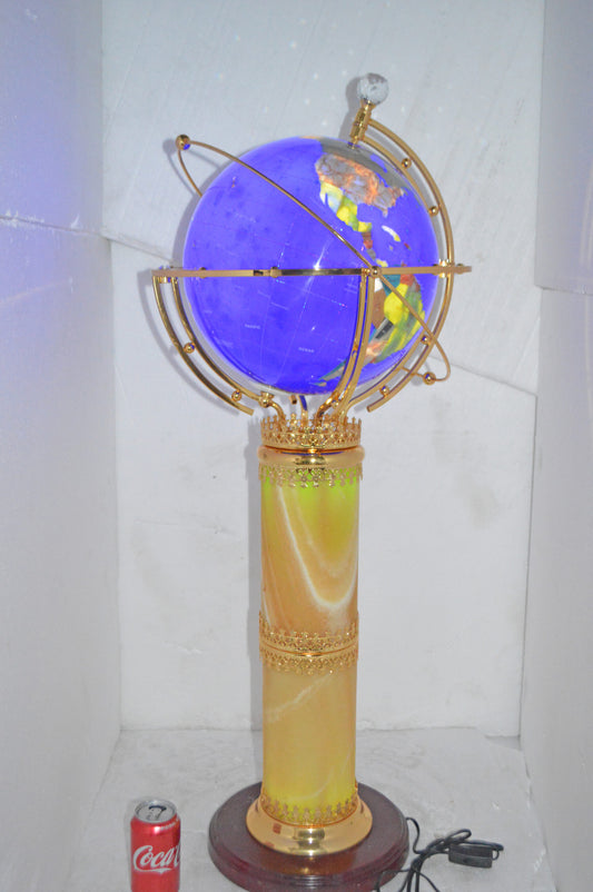 Illuminated Blue - World Globe Rotated by motor - Size: 19" x 19" x 42"H