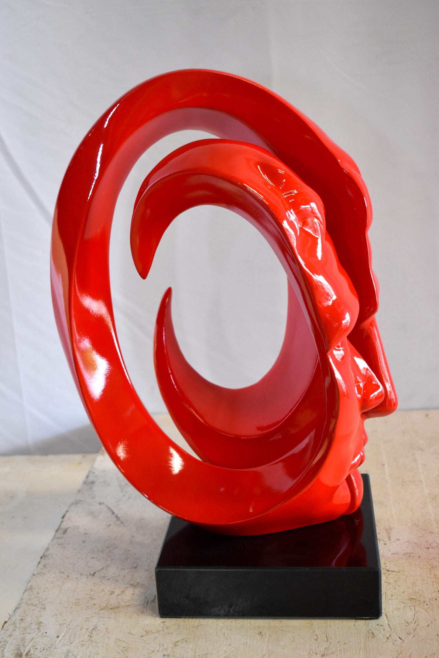Creative Red MultiFace Statue on Base Signed by Leonardo Bruno 14" x 12" x 19"H