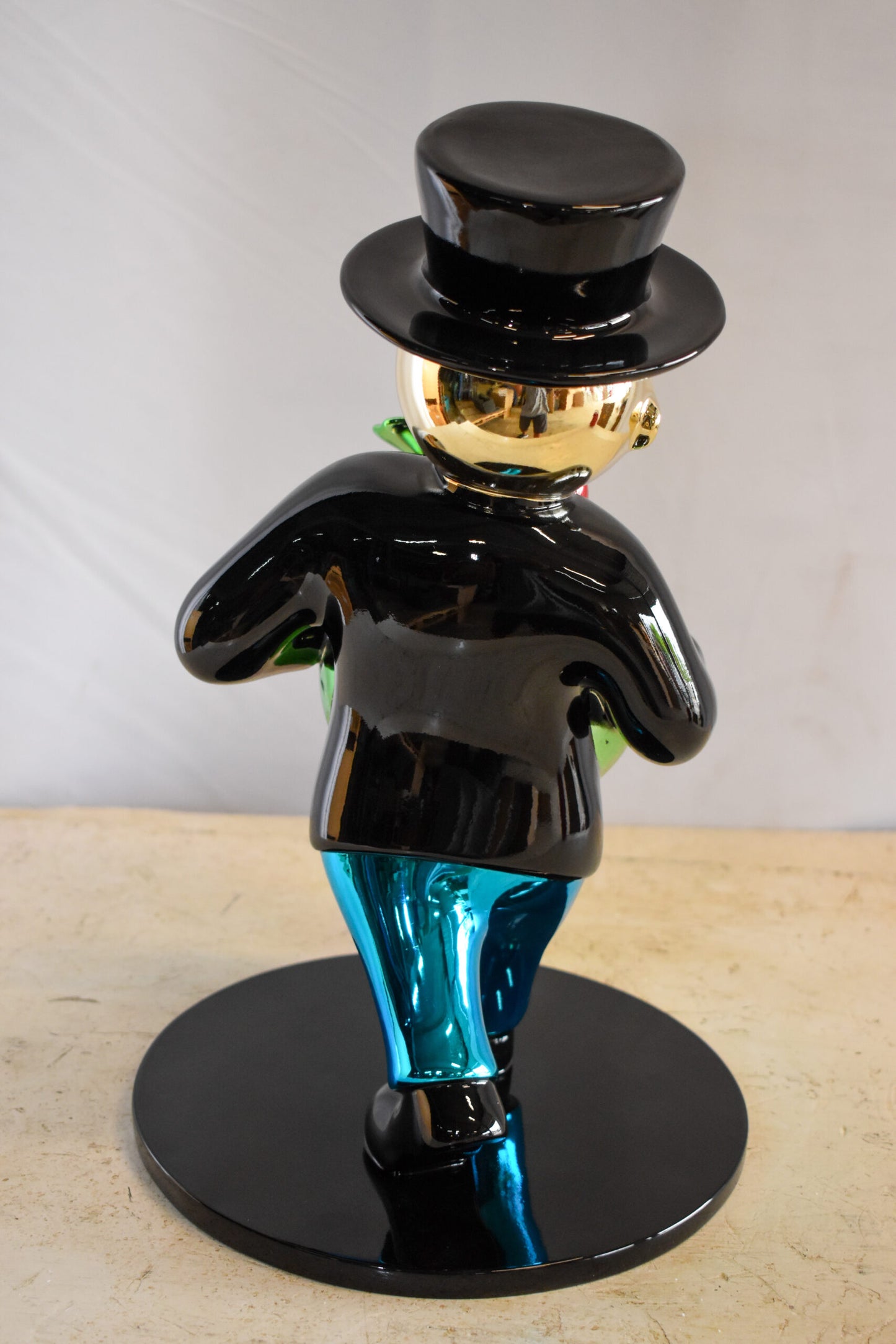 Walking Monopoly Man with Money Bag on Black Base Resin Statue 10" x 10" x 16"H