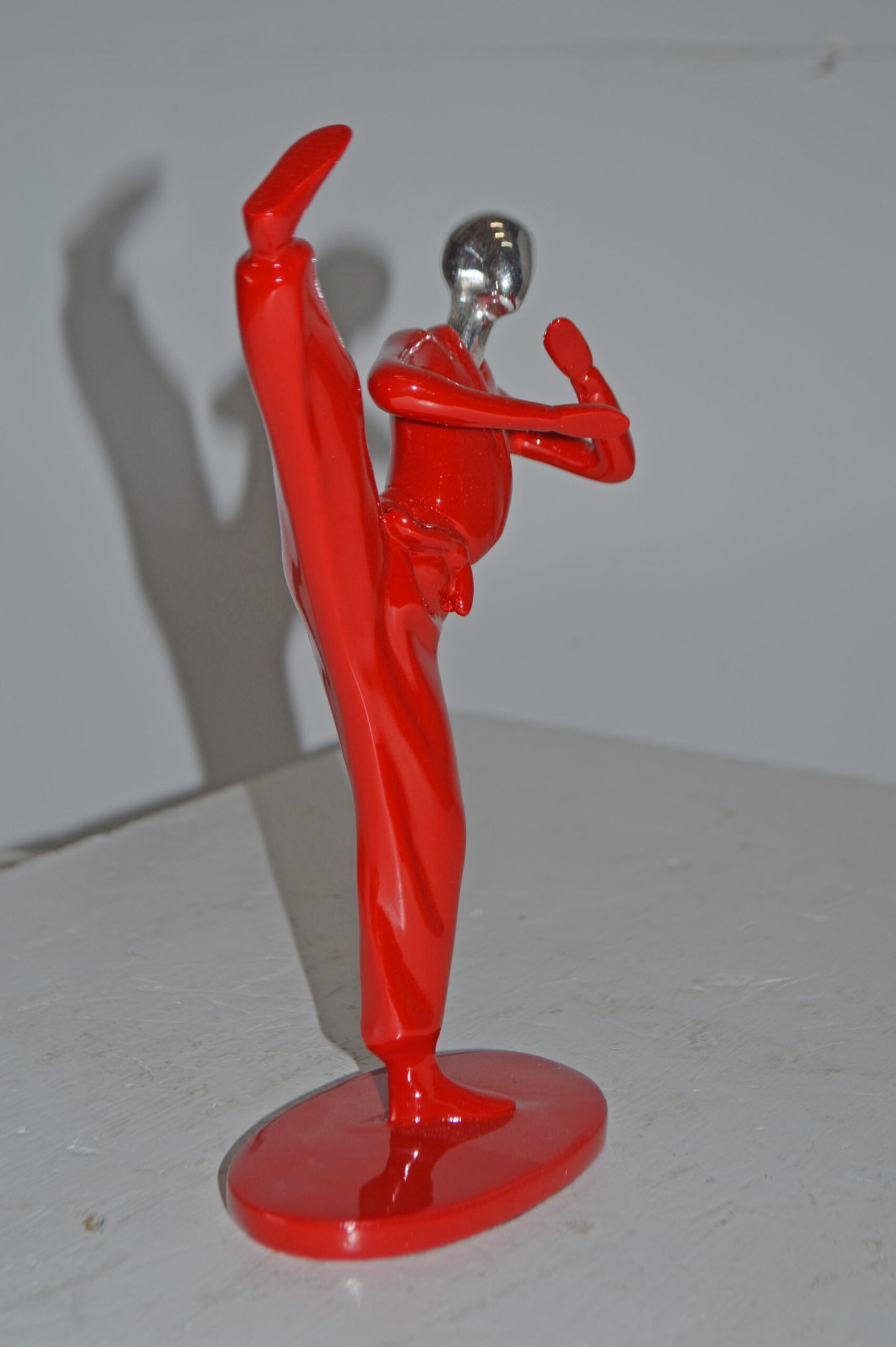 Karate, Krav Maga Front Kick, Red Chrome, Resin Statue - Size: 3" x 7" x 11"H