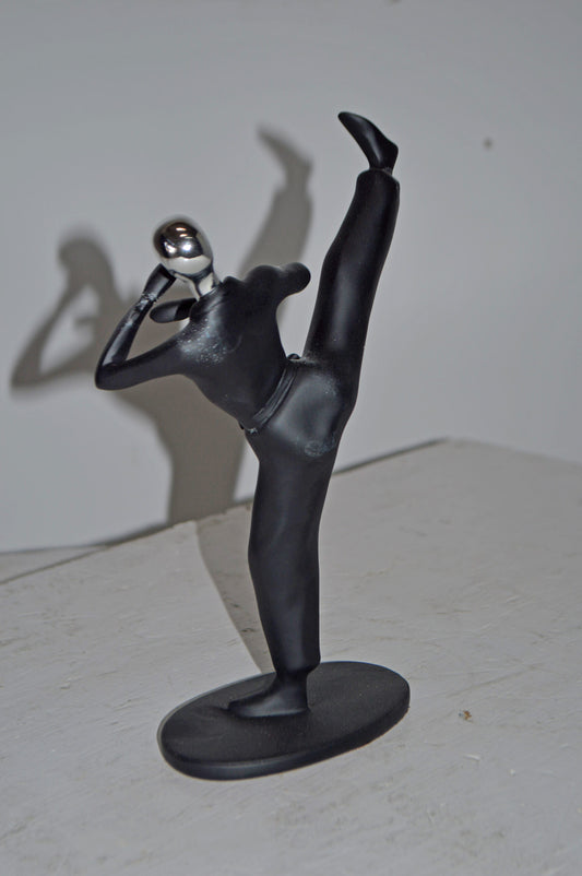 Karate, Krav Maga Front Kick, Black Chrome, Resin Statue - Size: 3" x 7" x 11"H