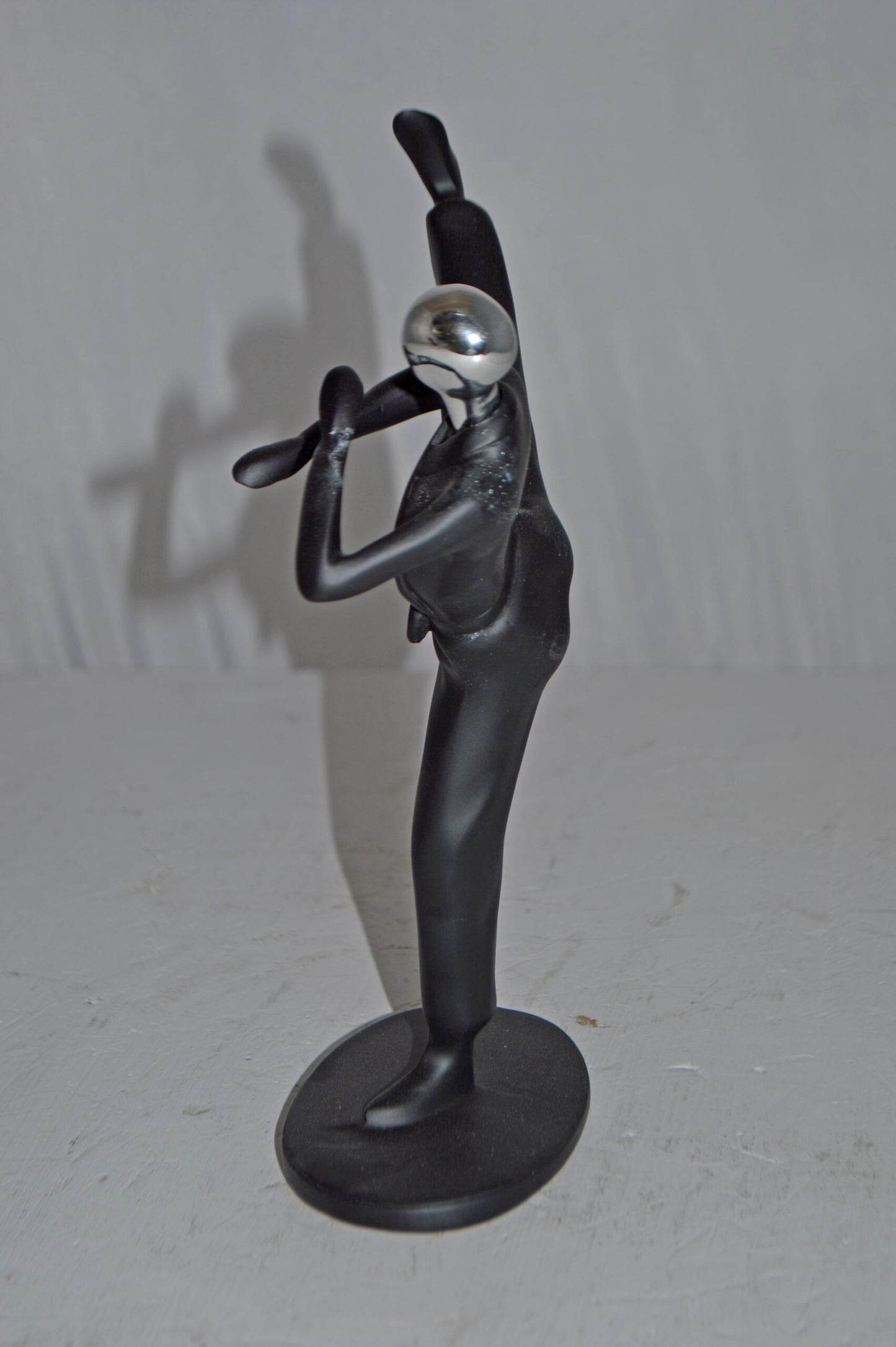 Karate, Krav Maga Front Kick, Black Chrome, Resin Statue - Size: 3" x 7" x 11"H