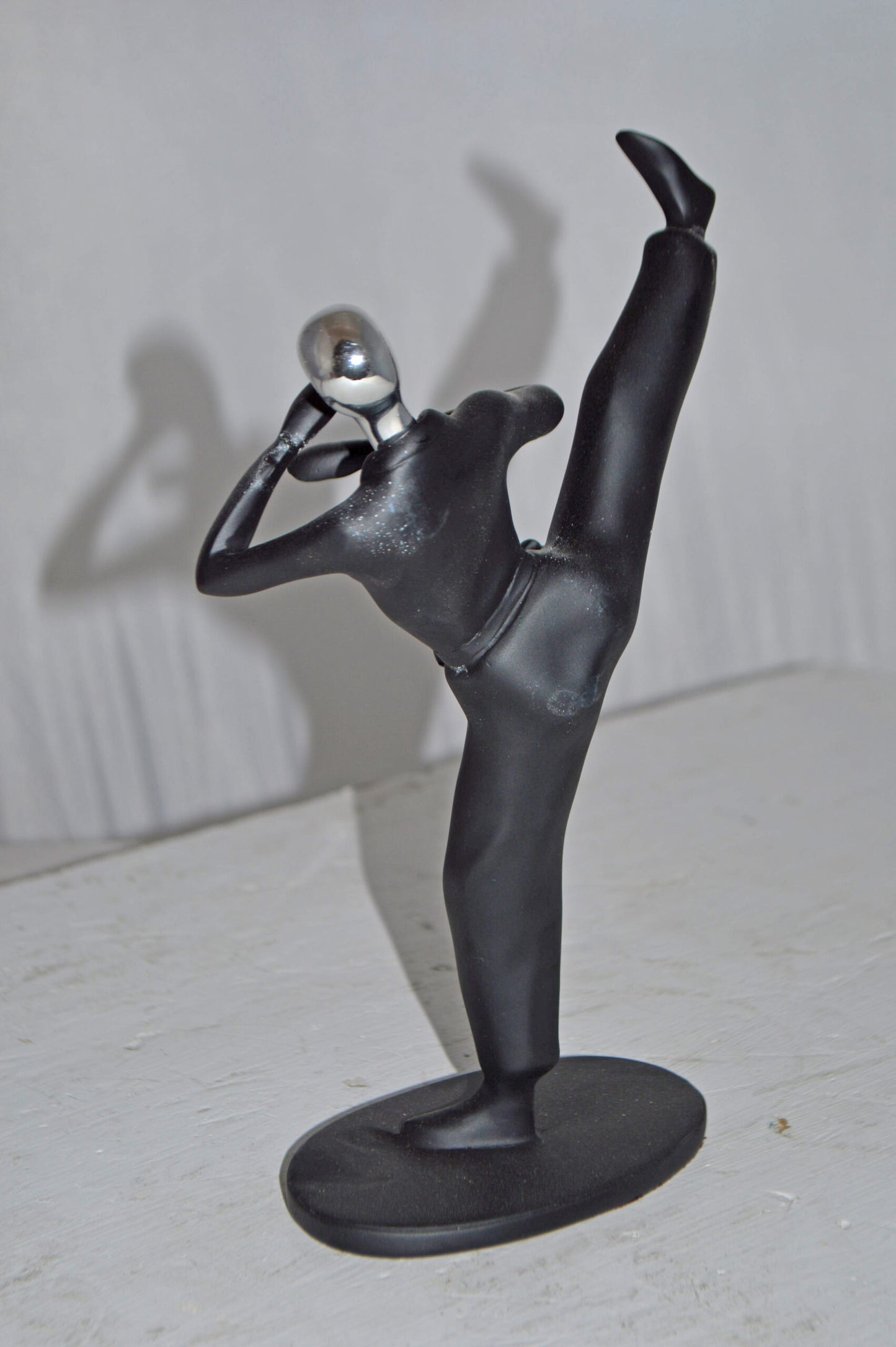 Karate, Krav Maga Front Kick, Black Chrome, Resin Statue - Size: 3" x 7" x 11"H