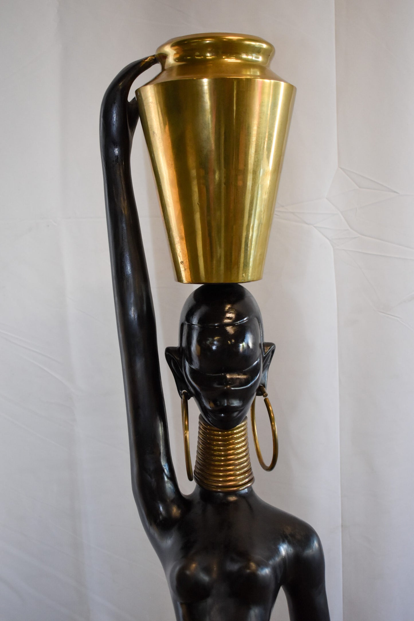 Lifesized Ndebele African Woman with A Jug on Head Bronze Statue 14 x 14 x 63 H