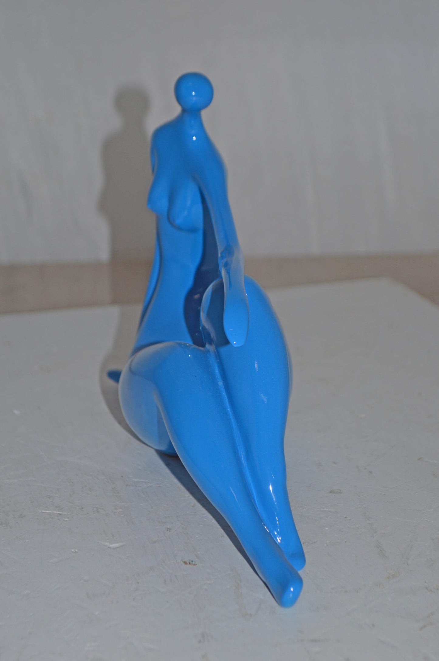 Modern Art Medium Blue Women on the Beach Resin Statue - Size: 14" x 4" x 9"H