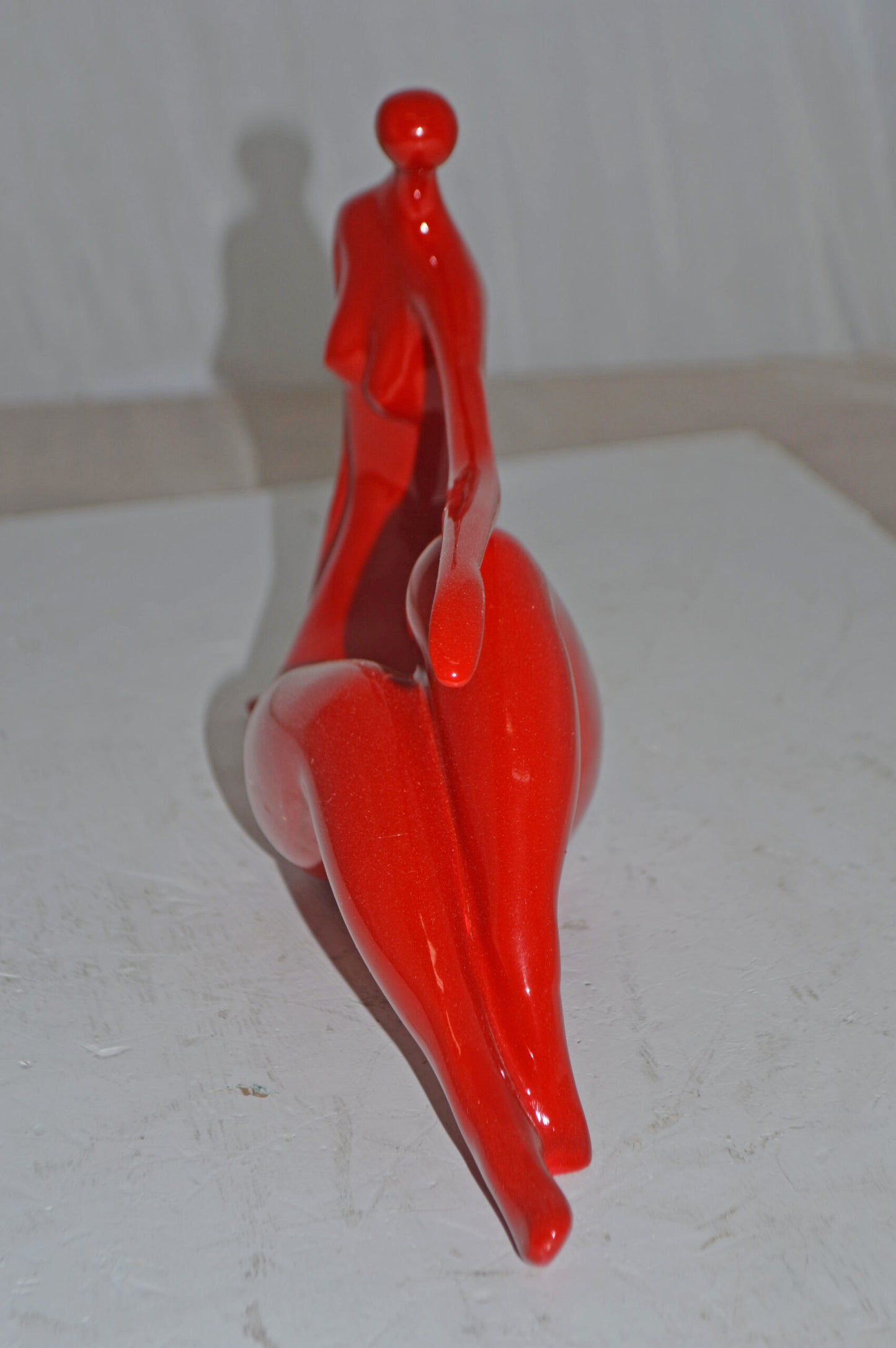 Modern Art Medium Red Women on the Beach Resin Statue - Size: 14" x 4" x 9"H