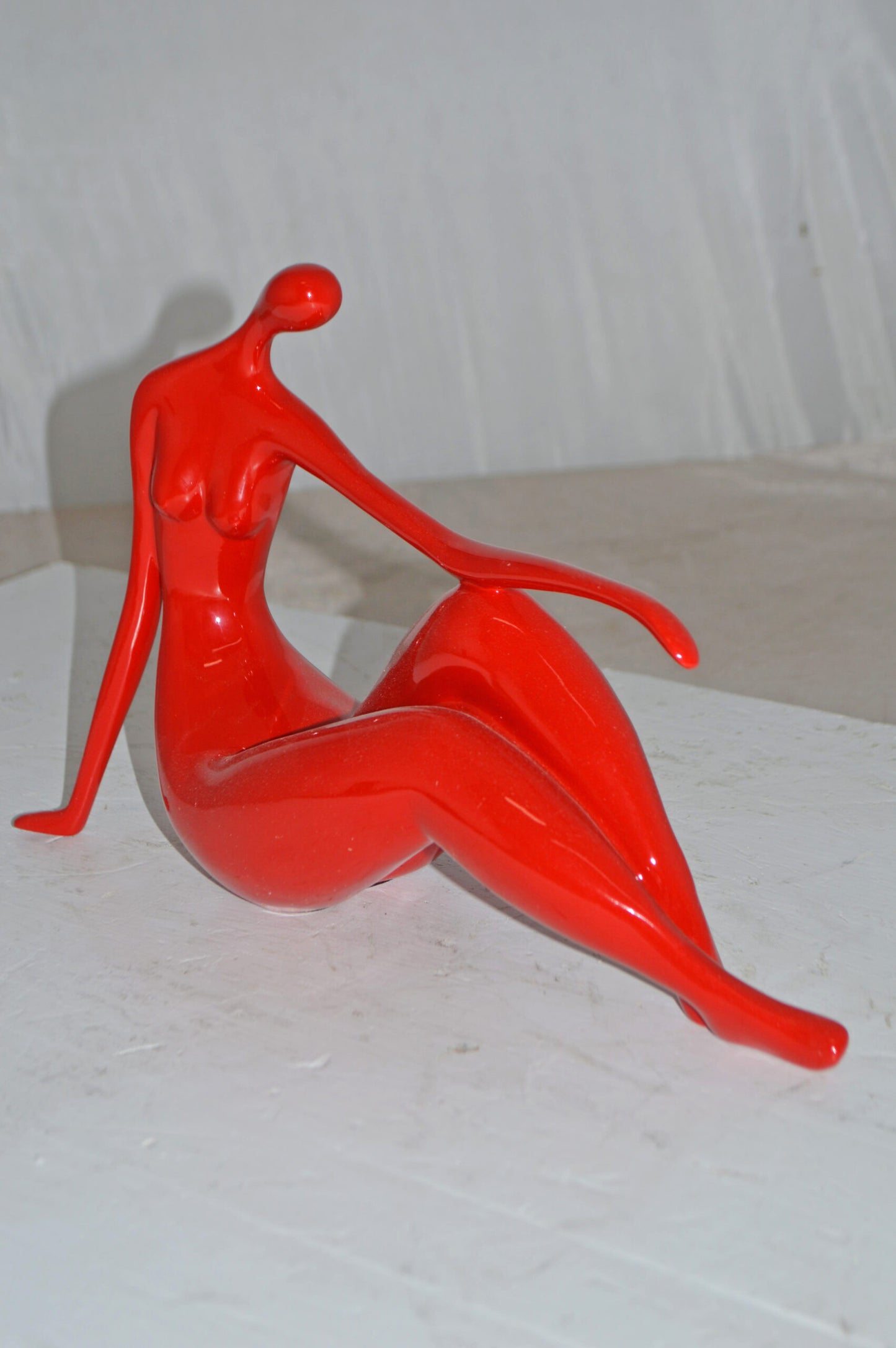 Modern Art Medium Red Women on the Beach Resin Statue - Size: 14" x 4" x 9"H