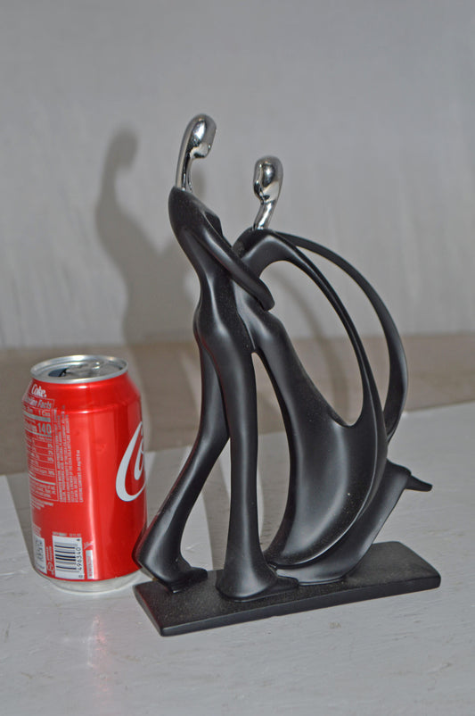 Modern Art Dancers Black with Chrome Head Resin Statue - Size: 7" x 3" x 11"H
