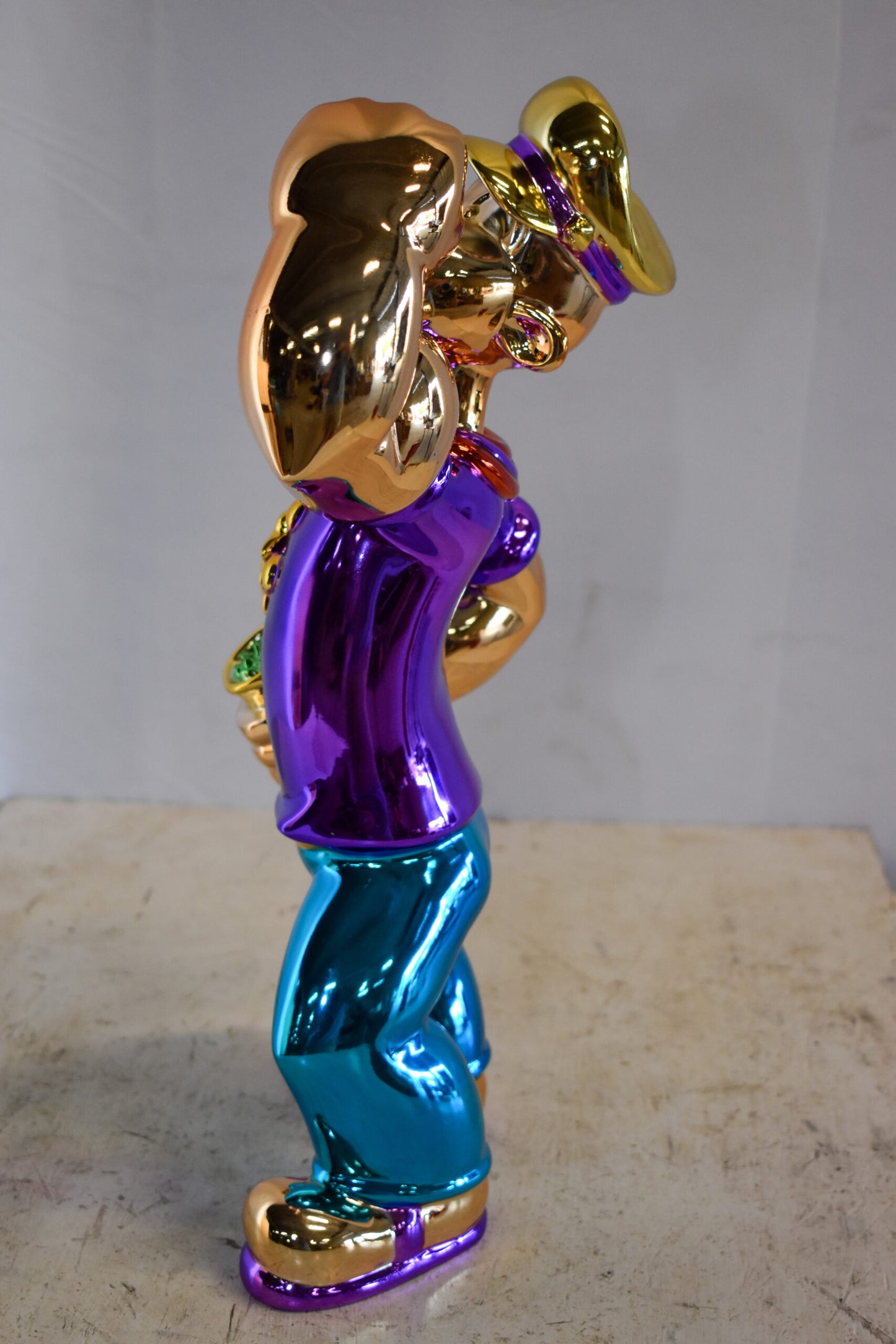Colorful Chrome Popeye Cartoon in Purple Shirt  Resin Statue 12" x 8" x 18"H