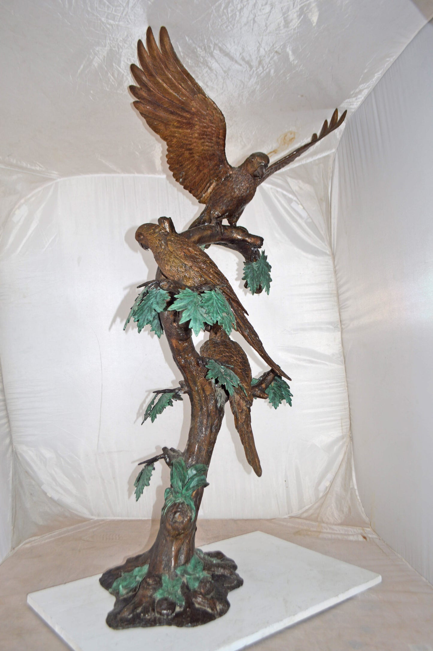 Three Parrots on a Tree Large size Bronze Statue - Size: 25"L x 31"W x 57"H.