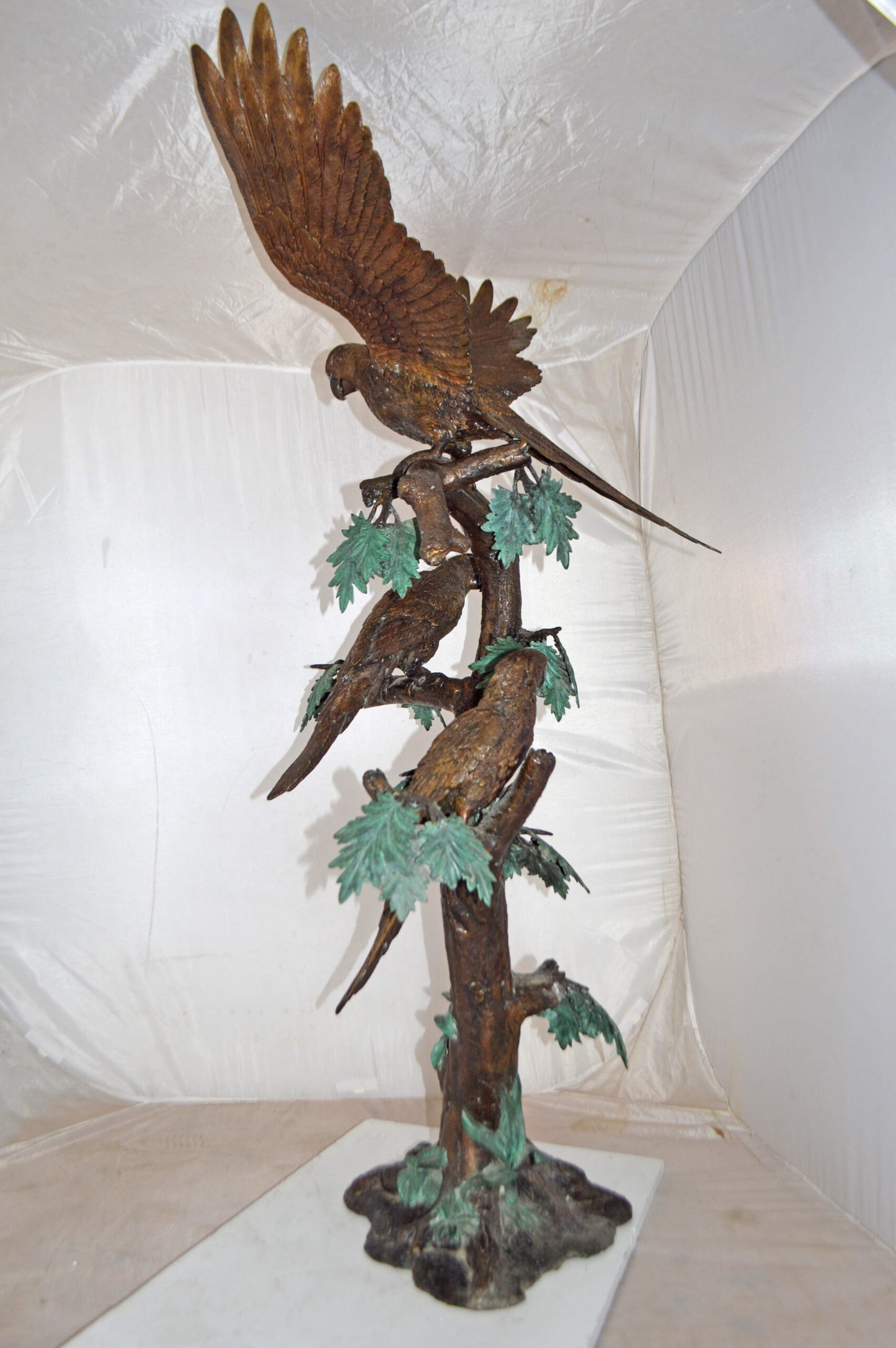Three Parrots on a Tree Large size Bronze Statue - Size: 25"L x 31"W x 57"H.