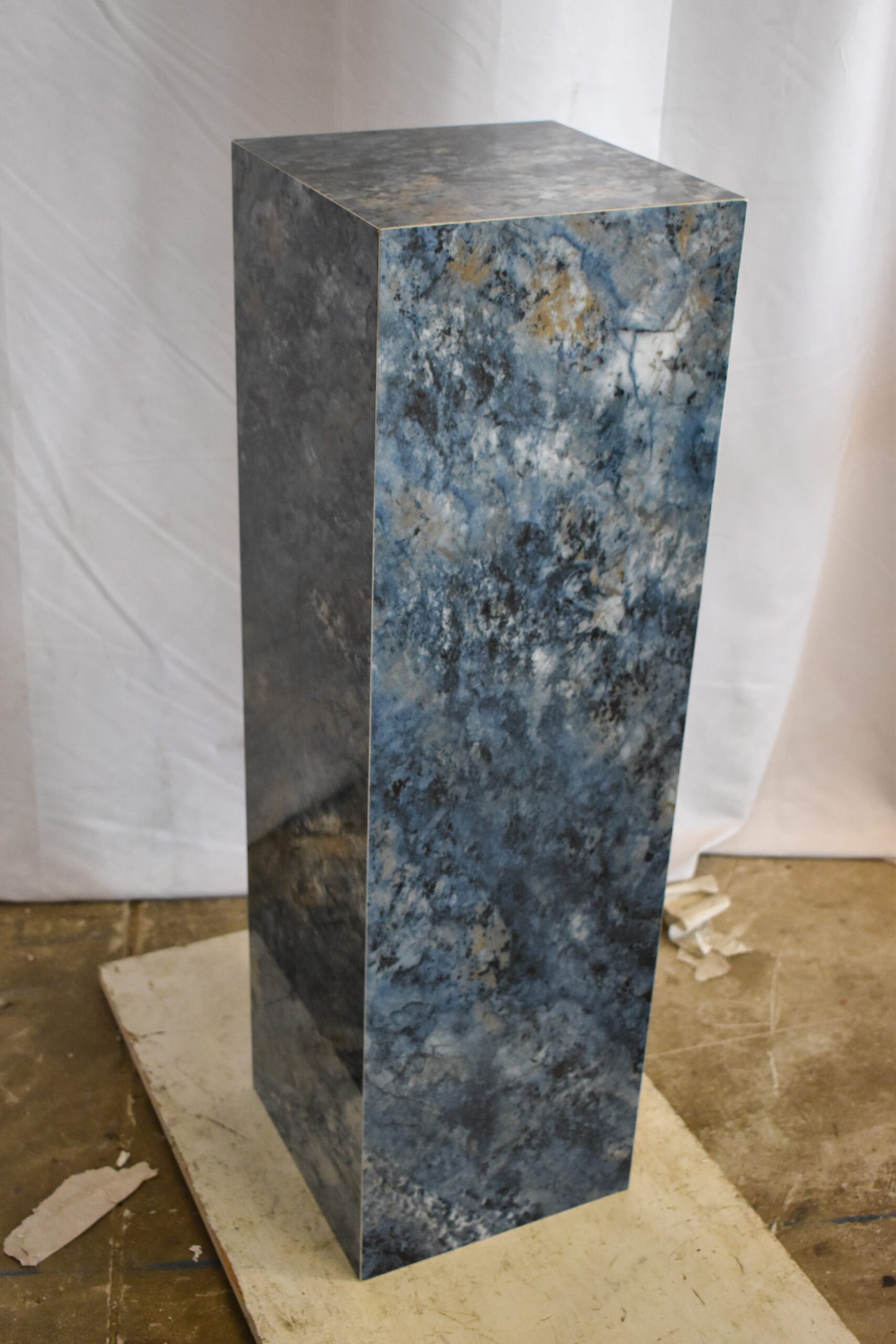 Pedestal For Artwork, Dark Blue Ocean Look Made of Porcelain. 12" x 12" x 39"H