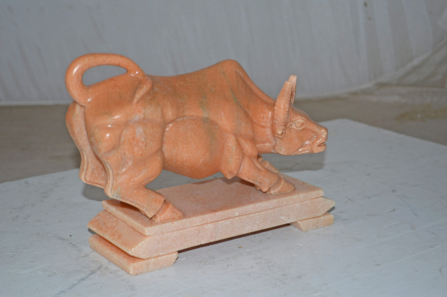 Wall Street Bull Statue Made of Marble - Size: 9"L x 4"W x 8"H.