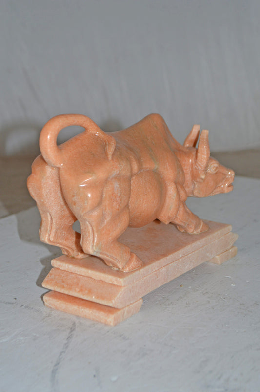 Wall Street Bull Statue Made of Marble - Size: 9"L x 4"W x 8"H.