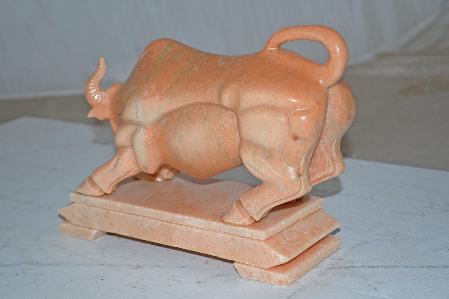 Wall Street Bull Statue Made of Marble - Size: 9"L x 4"W x 8"H.