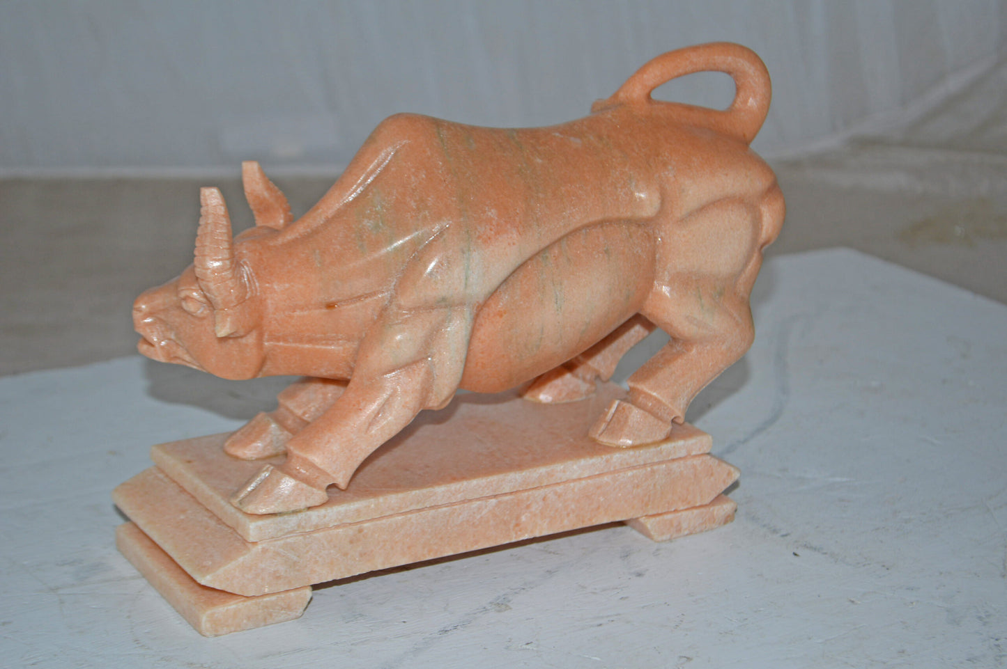 Wall Street Bull Statue Made of Marble - Size: 9"L x 4"W x 8"H.