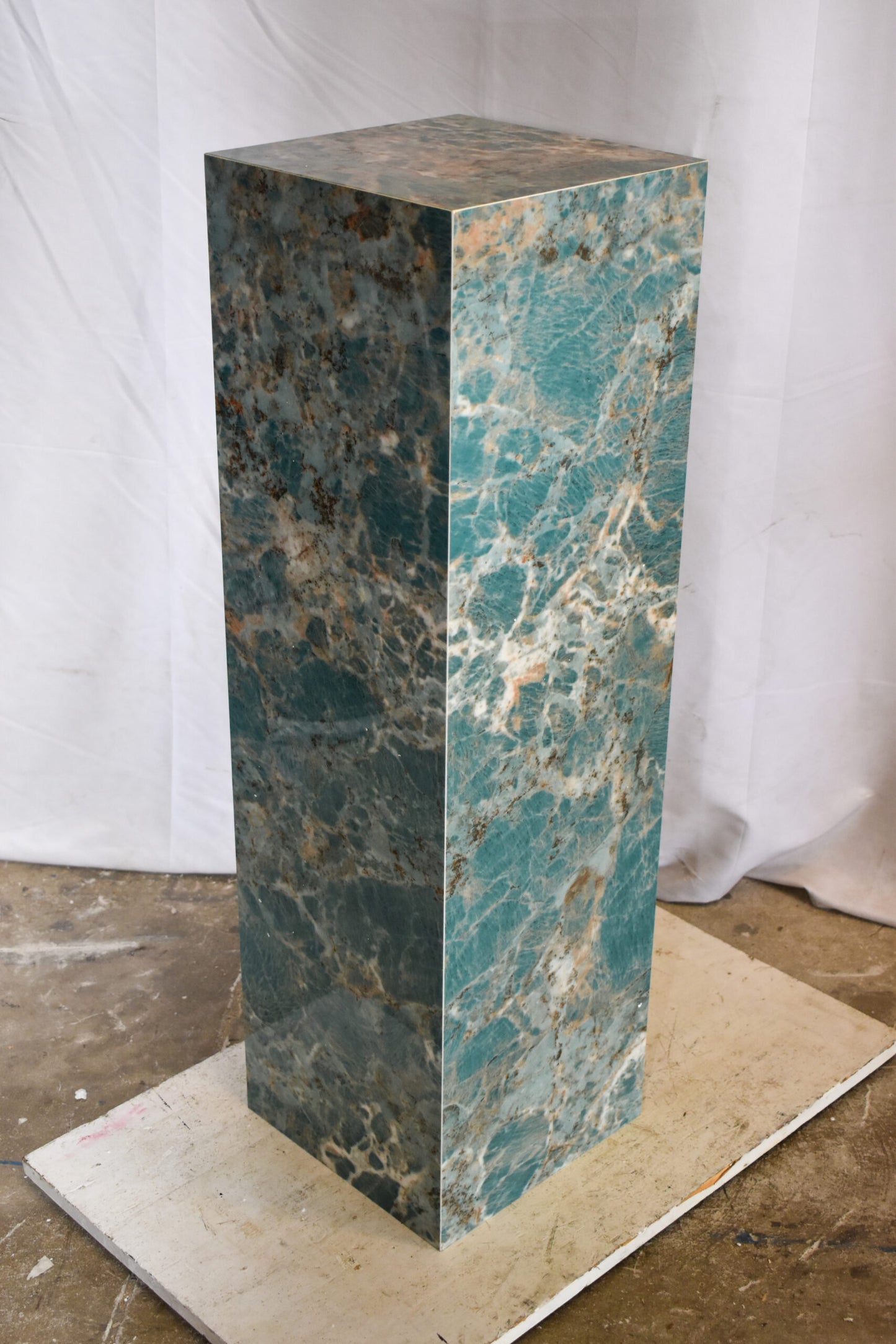 Pedestal For Artwork, Liquid Ocean Blue Made of Porcelain. 12" x 12" x 39"H