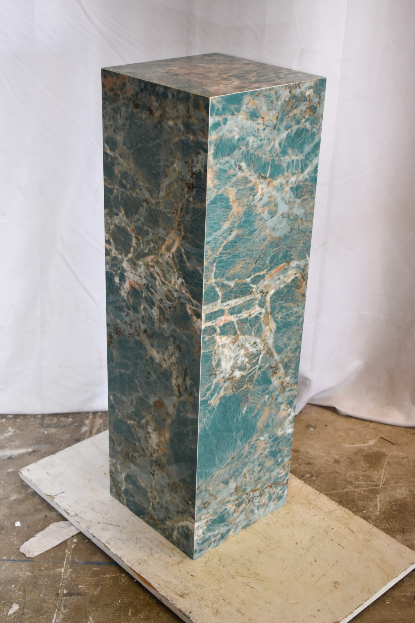 Pedestal For Artwork, Liquid Ocean Blue Made of Porcelain. 12" x 12" x 39"H
