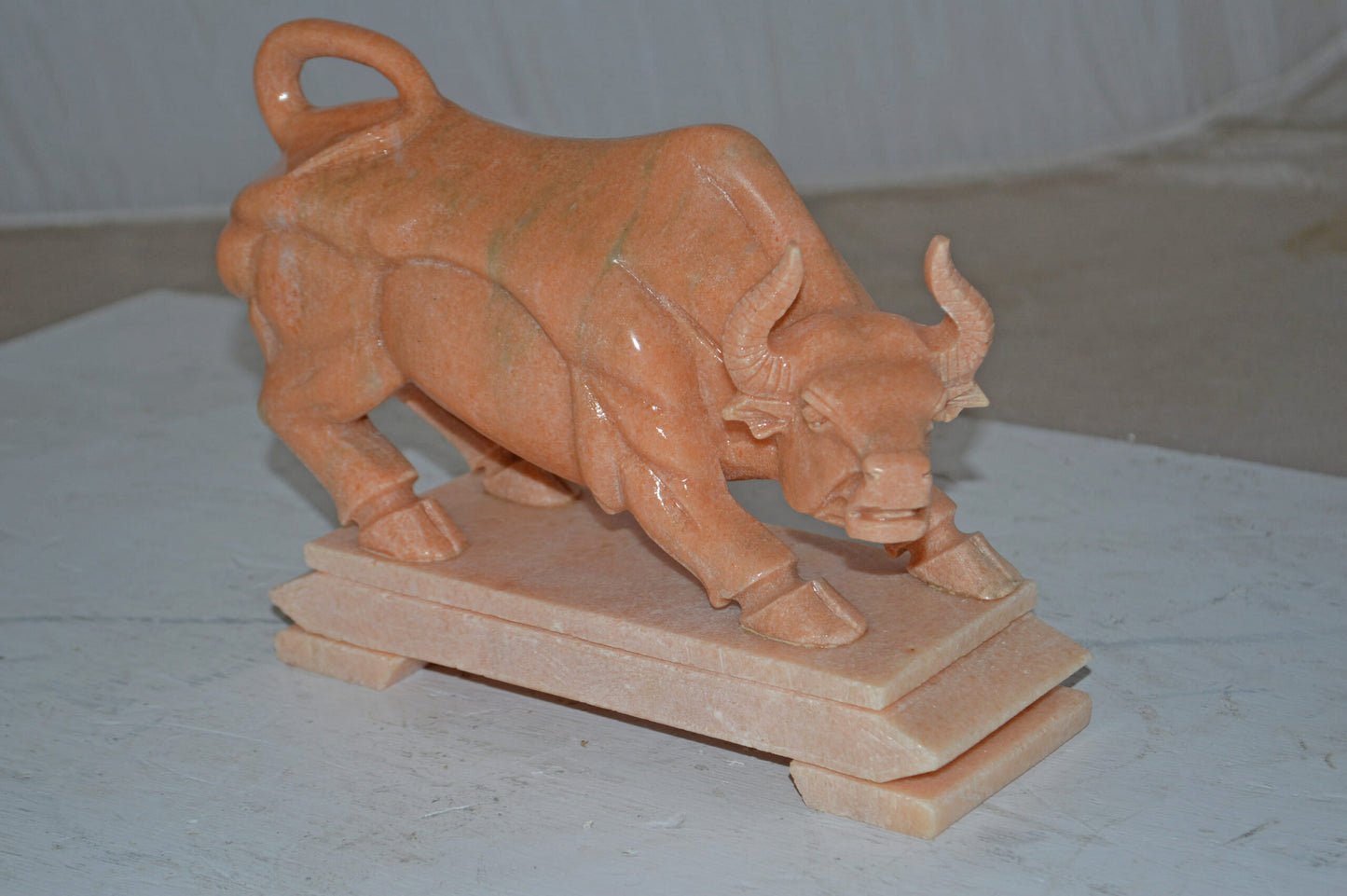 Wall Street Bull Statue Made of Marble - Size: 9"L x 4"W x 8"H.