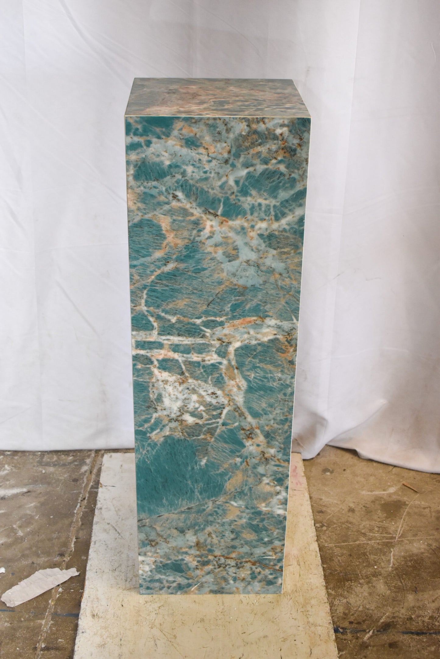 Pedestal For Artwork, Liquid Ocean Blue Made of Porcelain. 12" x 12" x 39"H