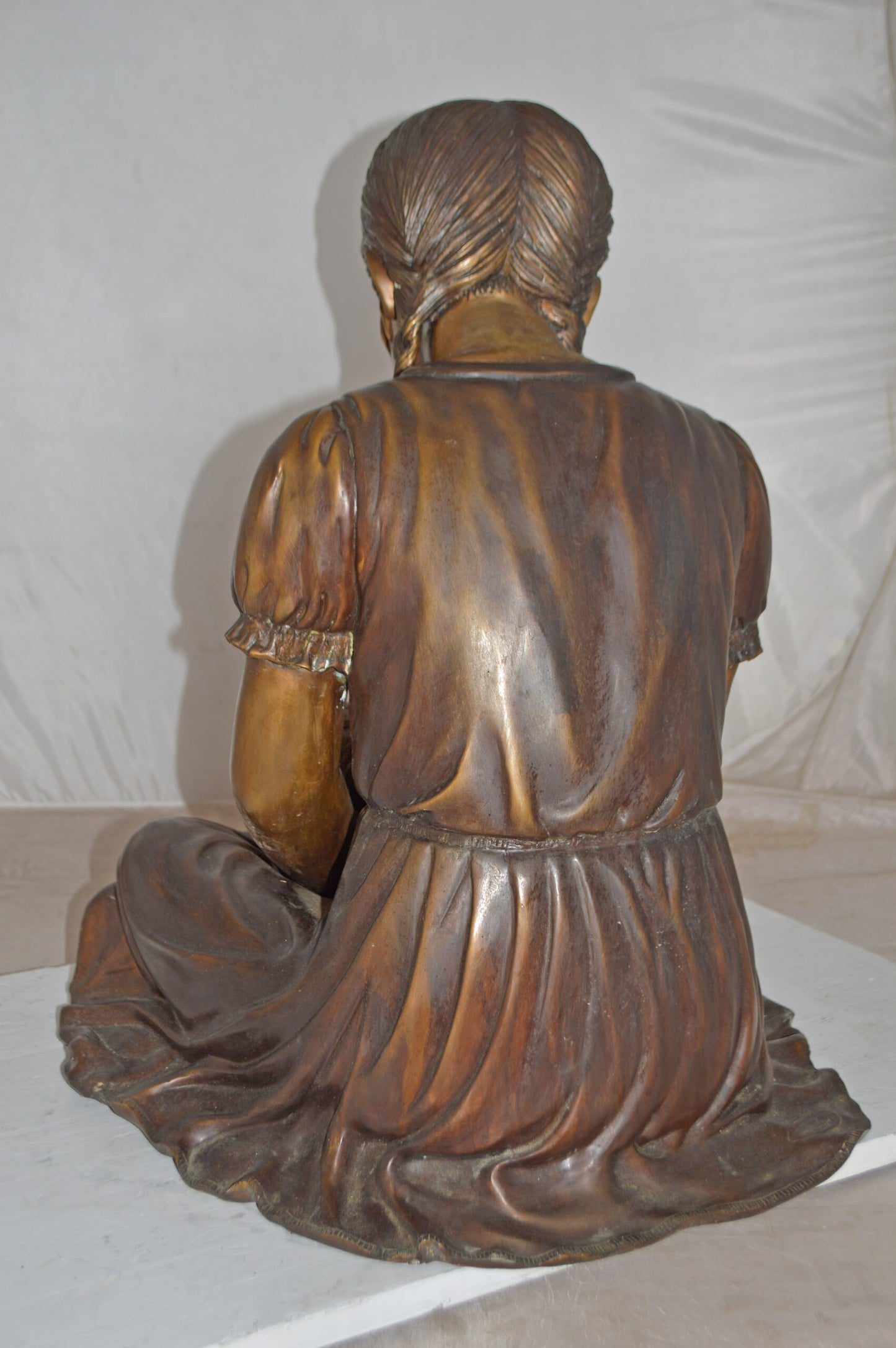 Girl Holding Her Cat Life Size Bronze Statue - Size: 23"L x 20"W x 24"H.